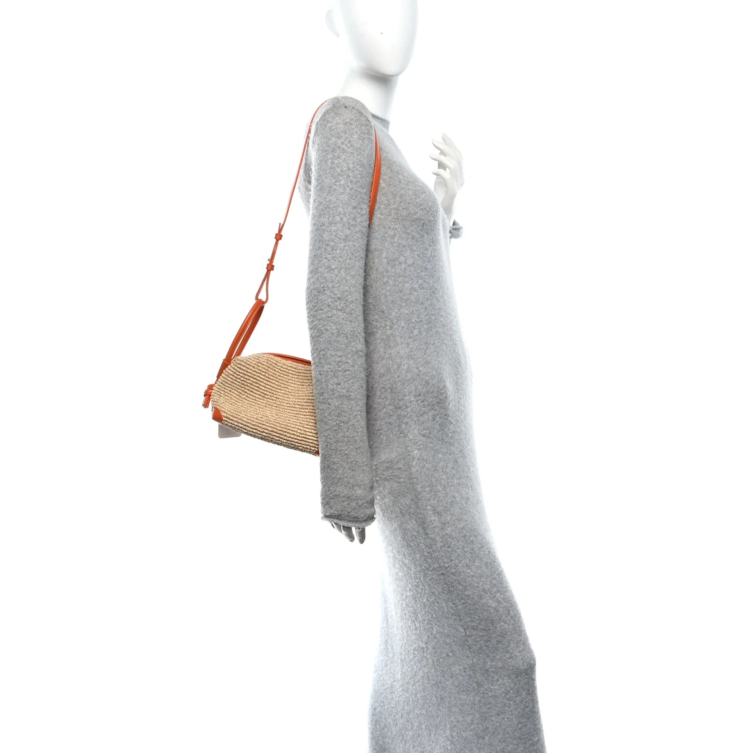 Raffia Calfskin Small Loop Top Handle Natural Burned Orange - Image 2