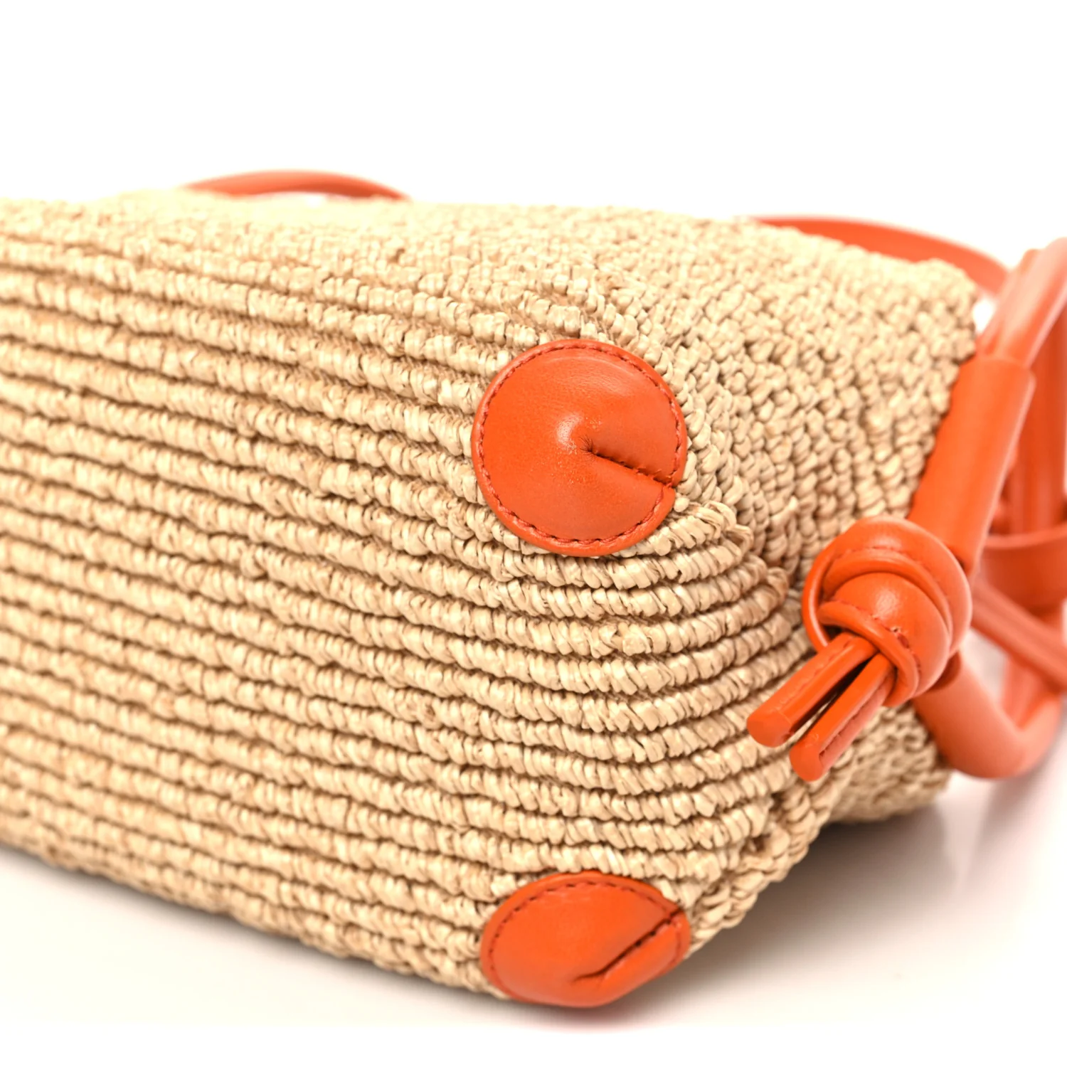 Raffia Calfskin Small Loop Top Handle Natural Burned Orange - Image 9