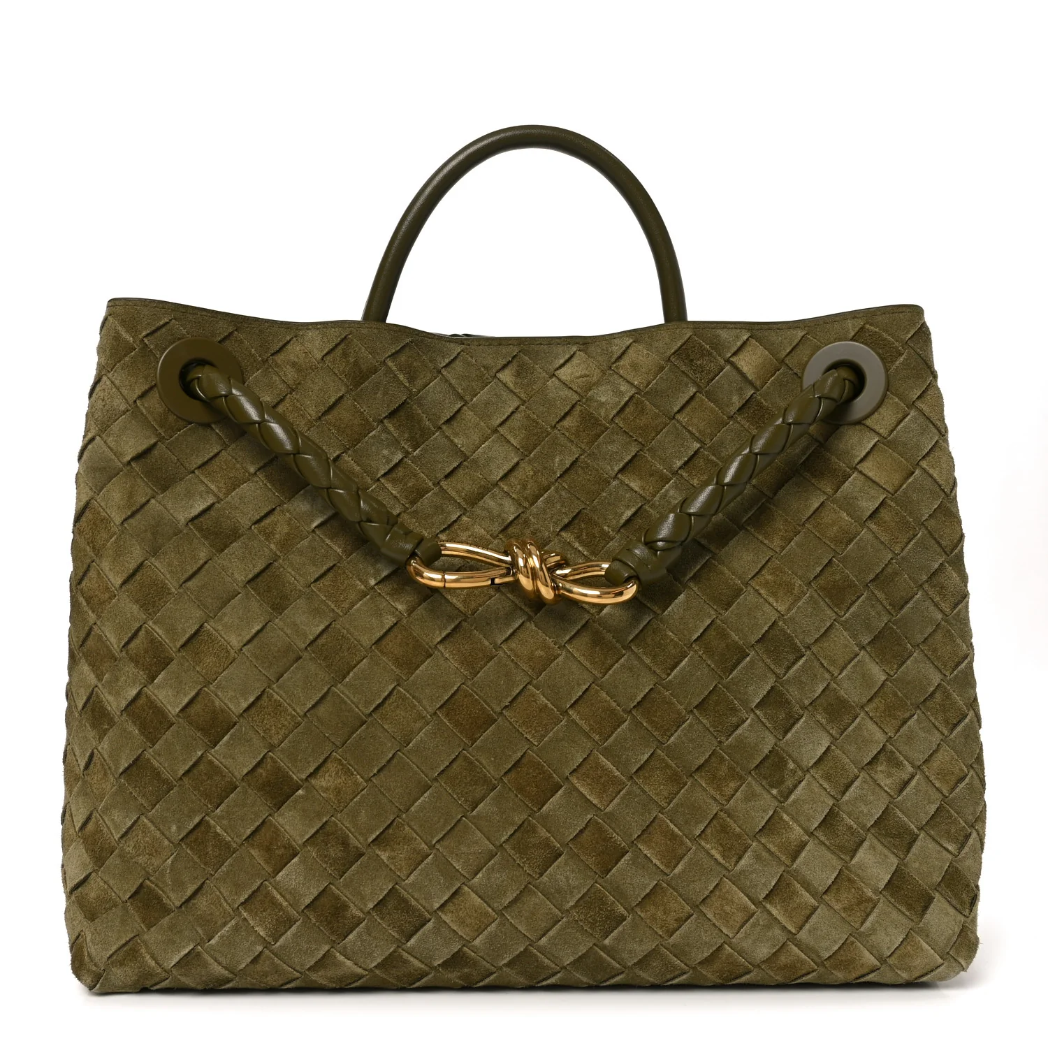 Suede Intrecciato Medium Andiamo Shoulder Bag Mud