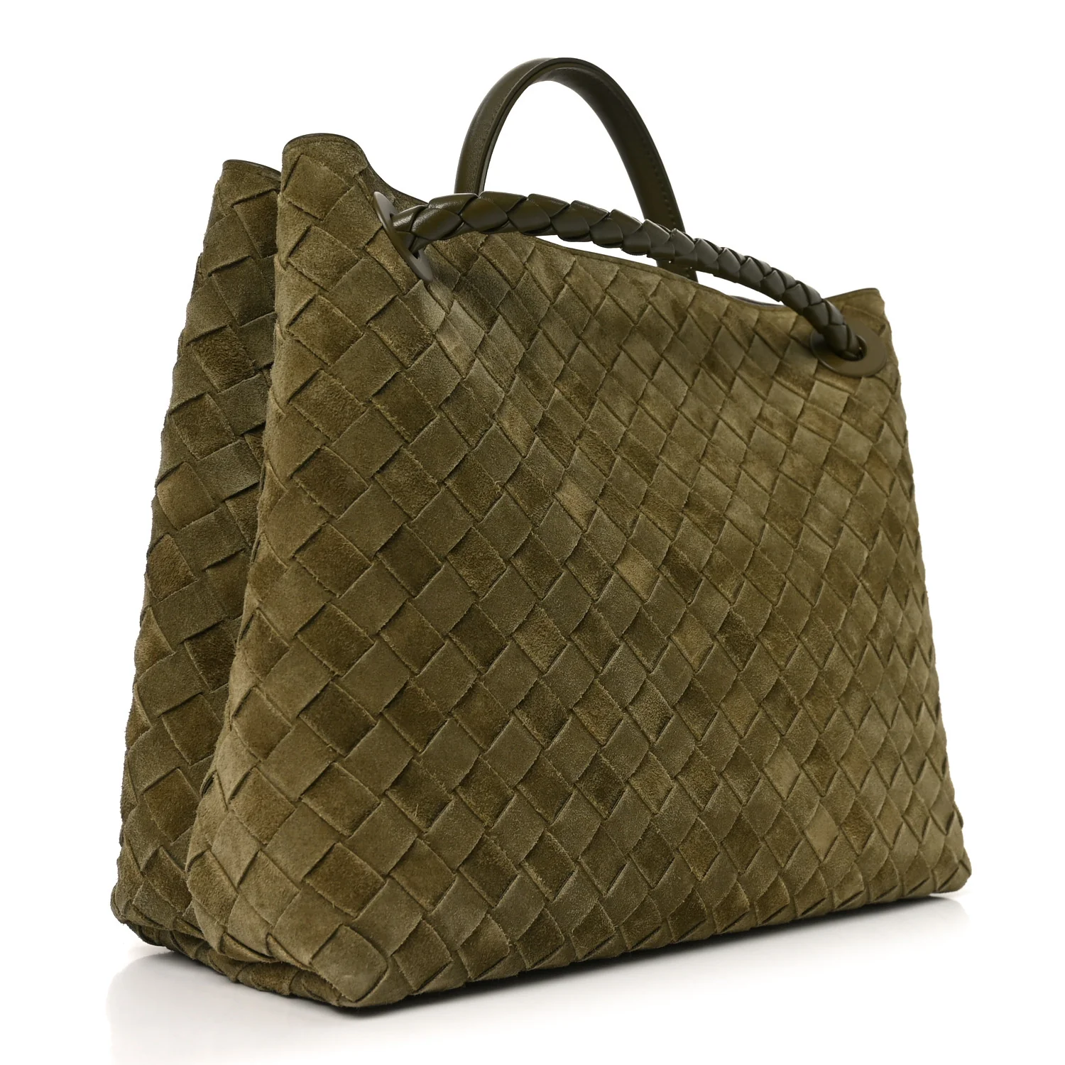 Suede Intrecciato Medium Andiamo Shoulder Bag Mud - Image 3