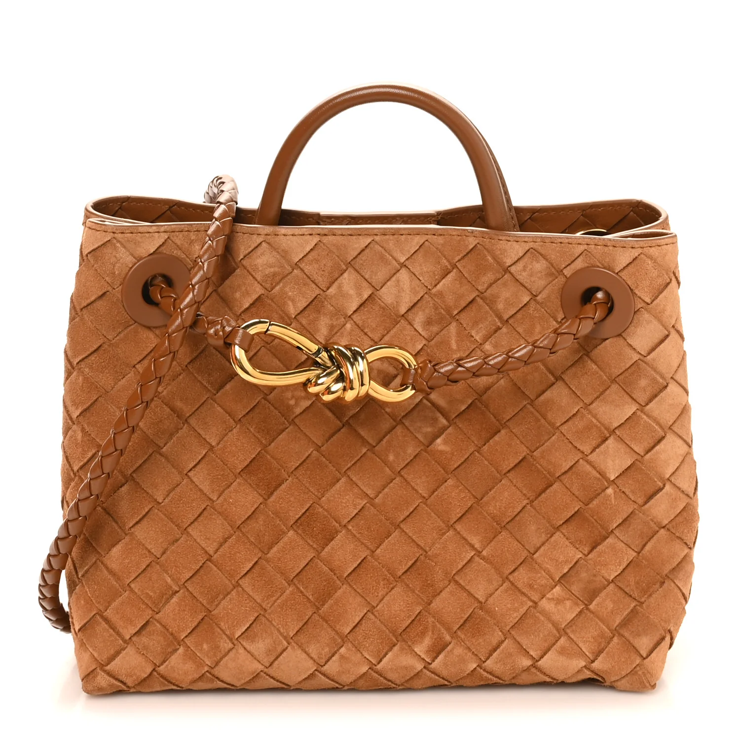 Suede Intrecciato Small Andiamo Shoulder Bag Amber