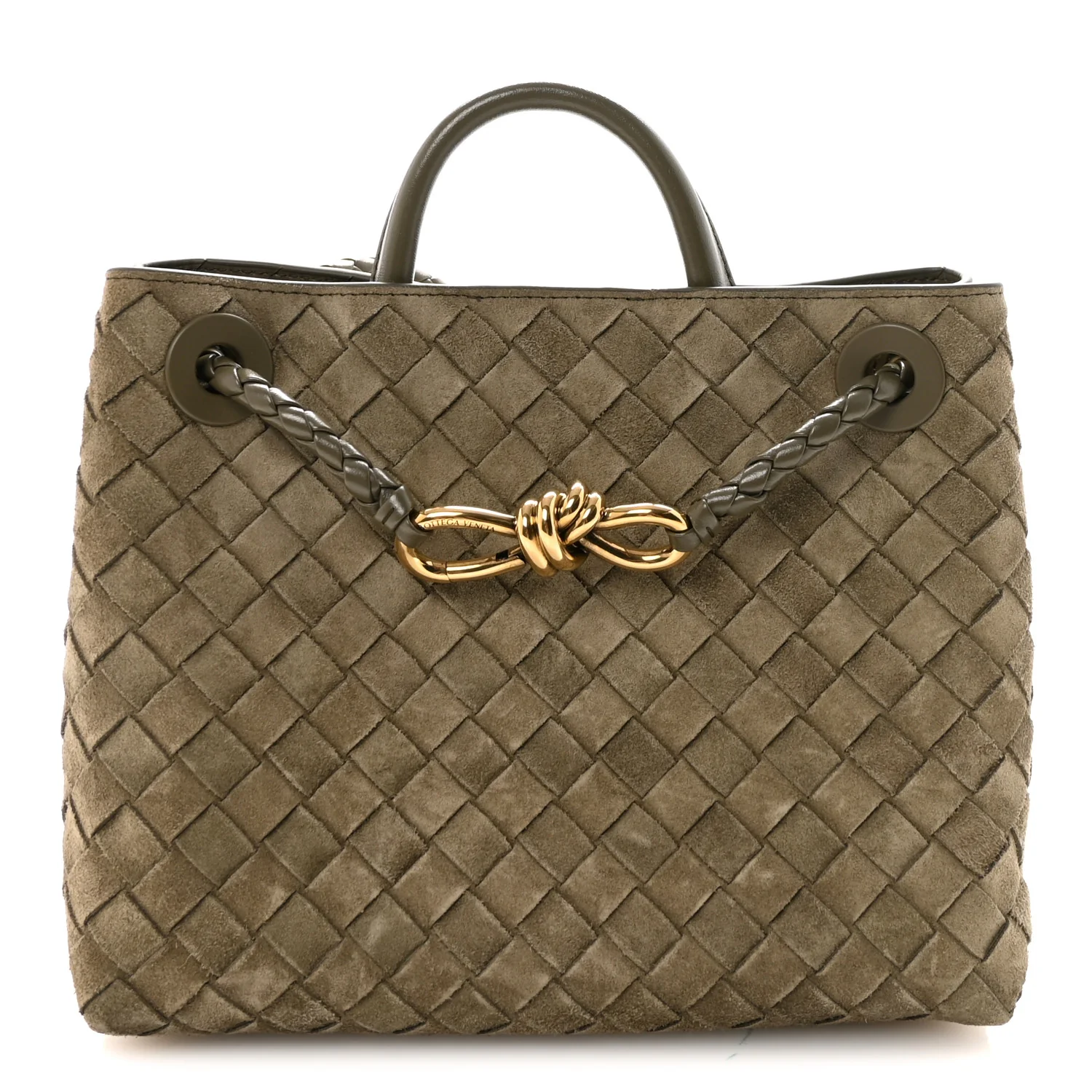 Suede Intrecciato Small Andiamo Shoulder Bag Cypress