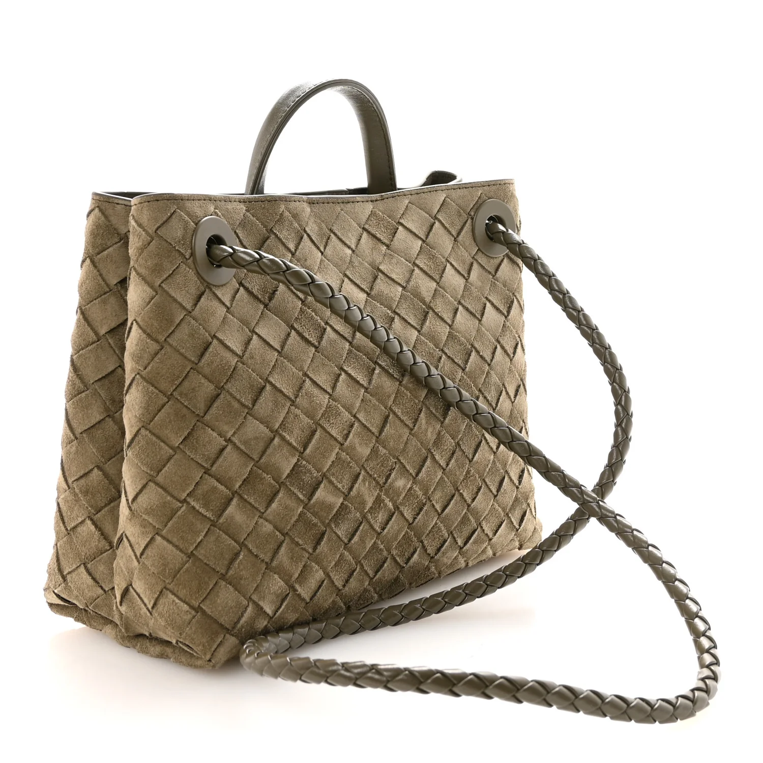 Suede Intrecciato Small Andiamo Shoulder Bag Cypress - Image 3