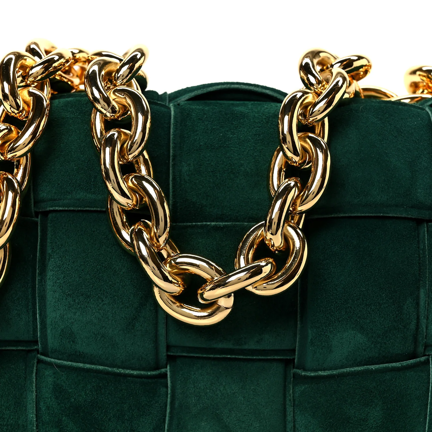 Suede Maxi Intrecciato Padded Chain Cassette Crossbody Bag Emerald Green - Image 10
