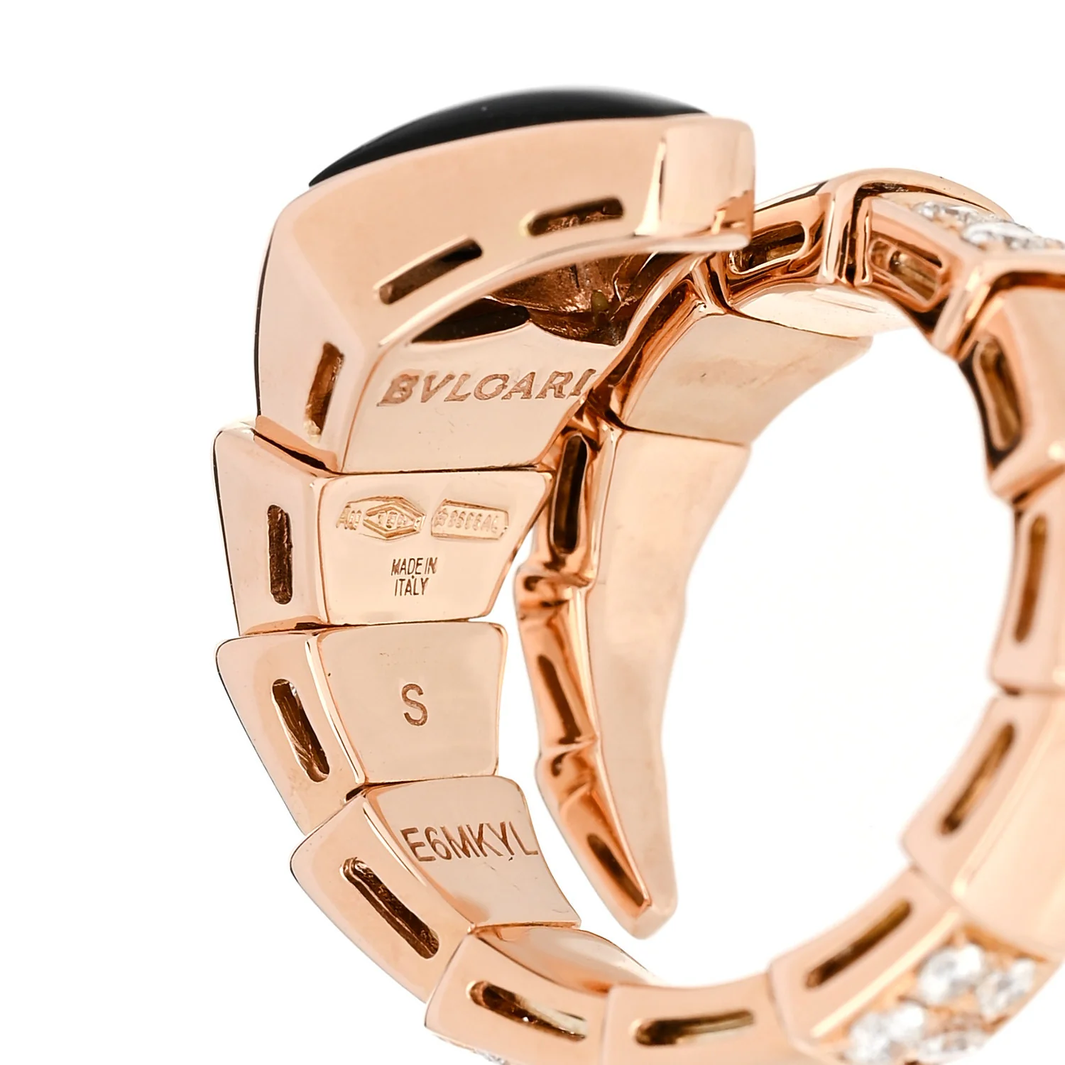18K Rose Gold Diamond Black Onyx Serpenti Viper Ring S - Image 4