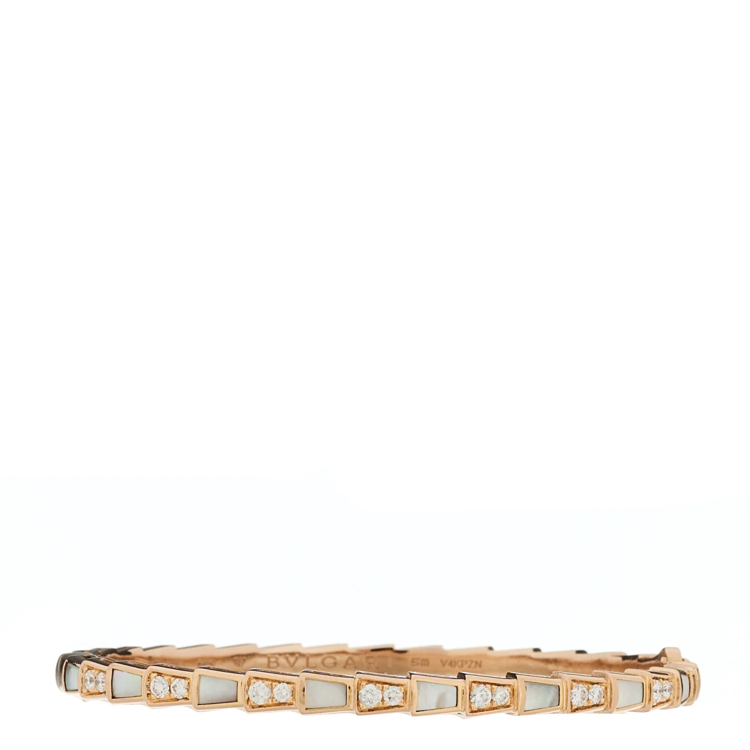 18K Rose Gold Diamond Mother of Pearl Serpenti Viper Bangle Bracelet SM
