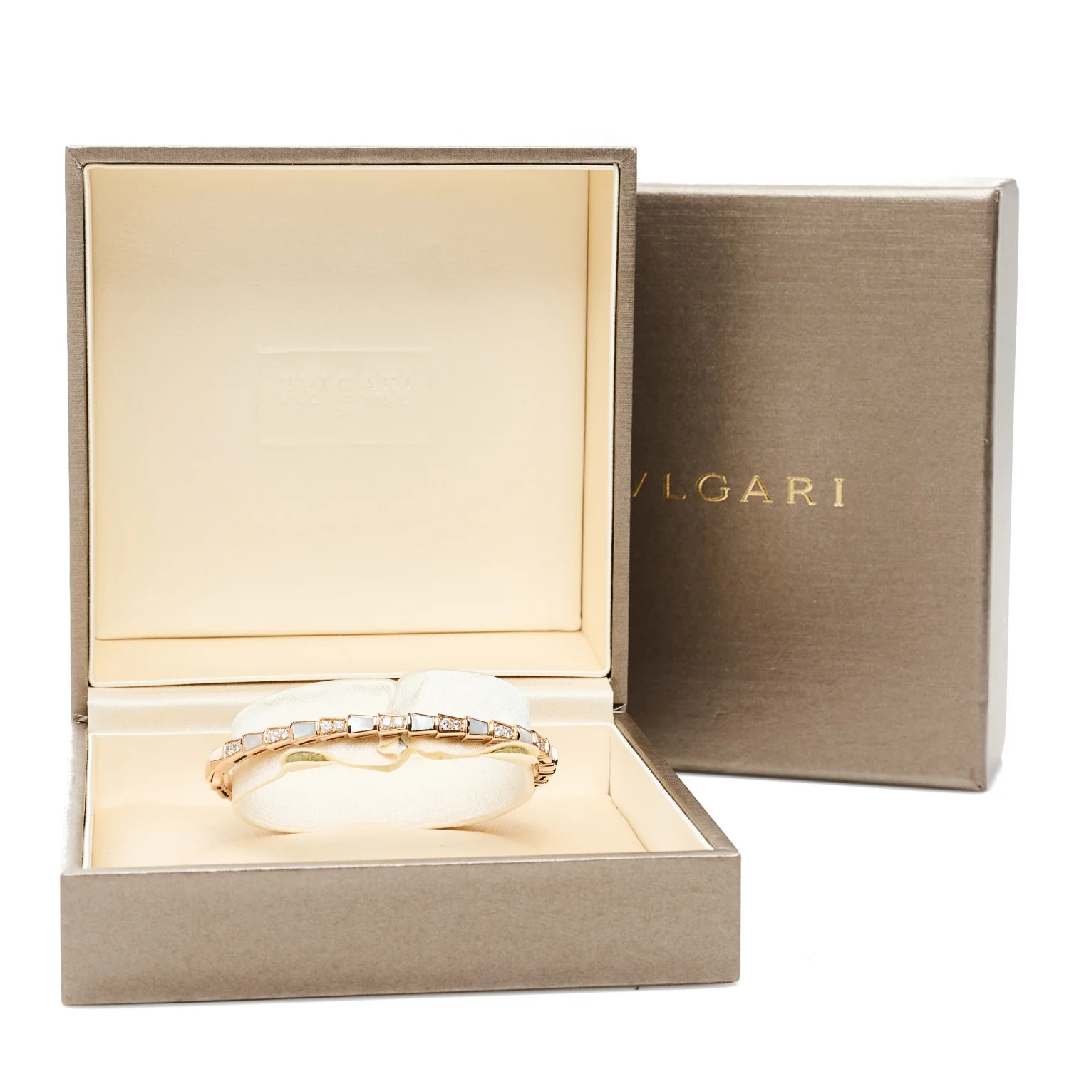 18K Rose Gold Diamond Mother of Pearl Serpenti Viper Bangle Bracelet SM - Image 4
