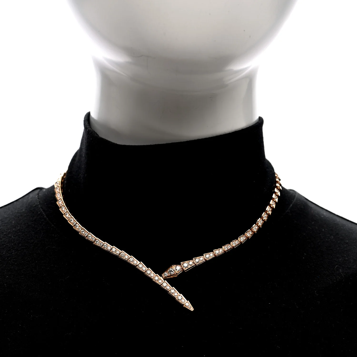 18K Rose Gold Diamond Serpenti Viper Full Pave Choker Necklace - Image 2