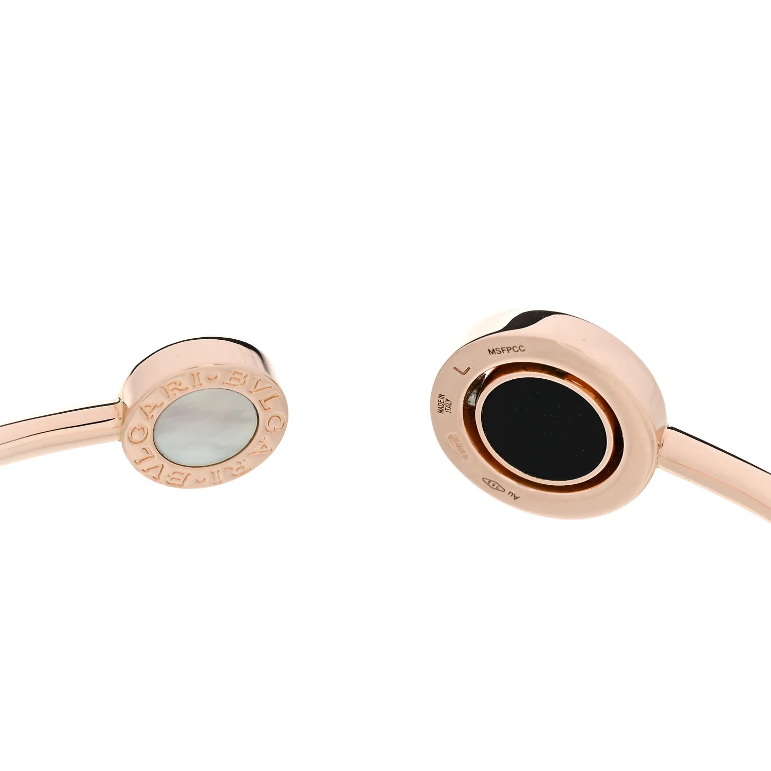 18K Rose Gold Mother of Pearl Malachite Black Onyx BVLGARI BVLGARI Flip Cuff Bracelet L - Image 4