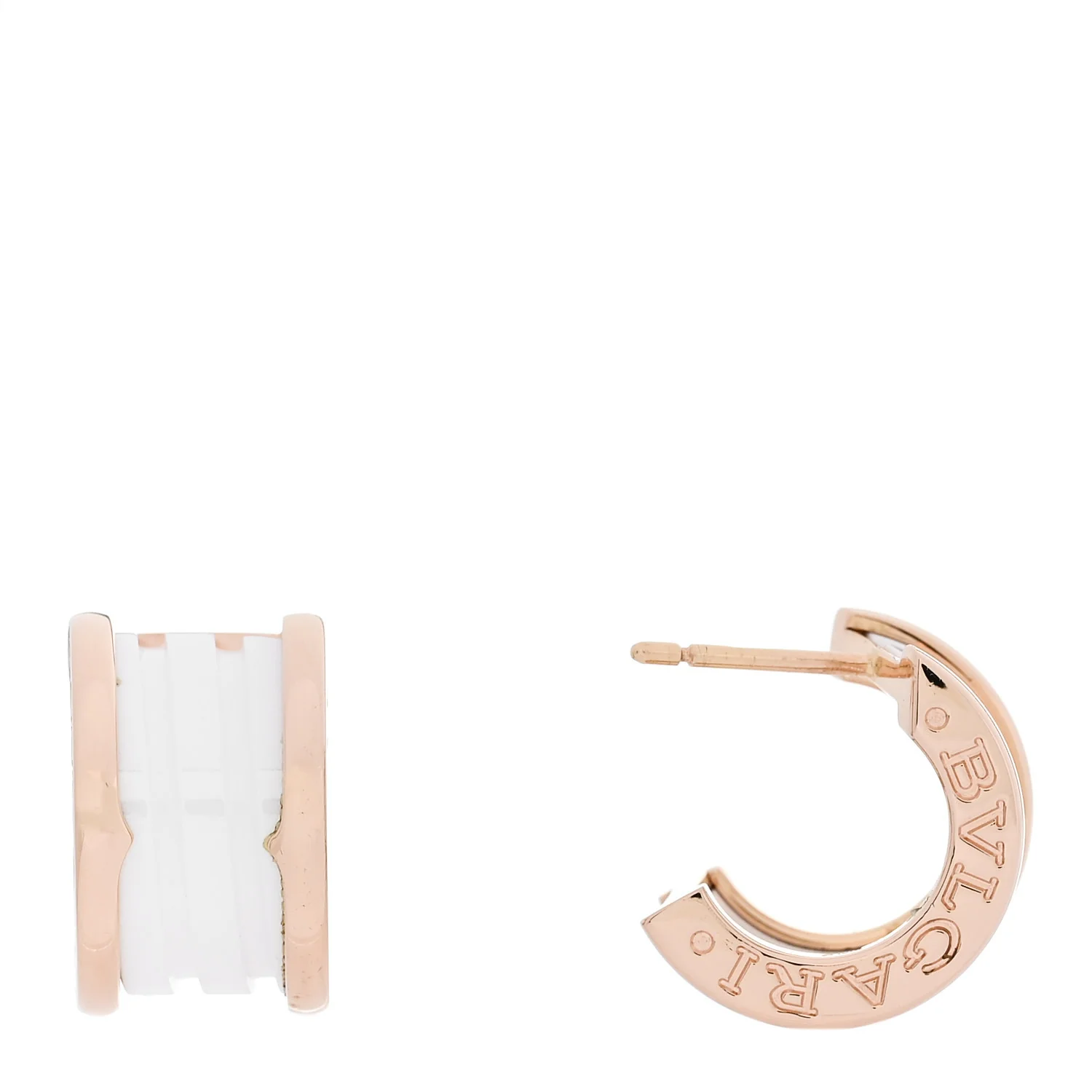 18K Rose Gold White Ceramic B.Zero1 Hoop Earrings