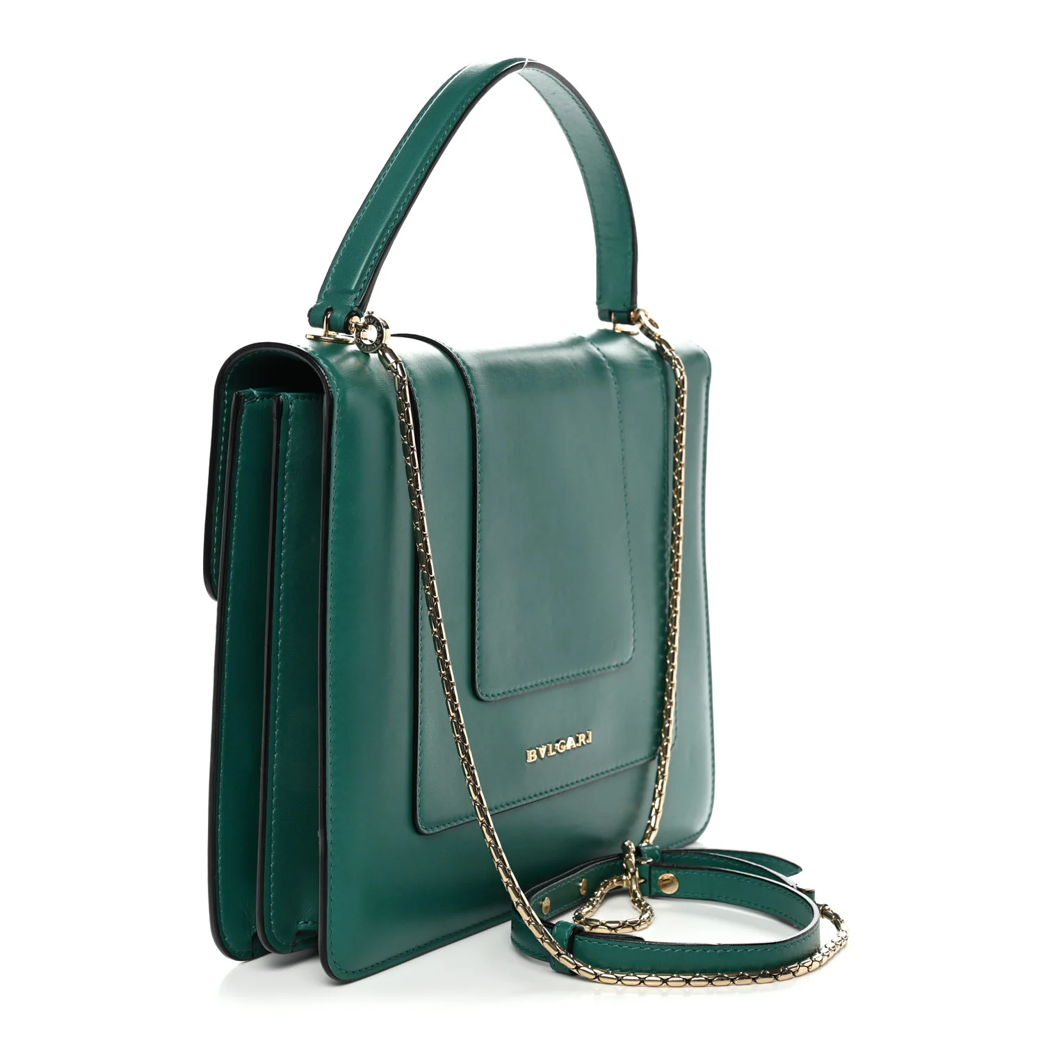 Calfskin Large Serpenti Forever Top Handle Emerald Green - Image 4