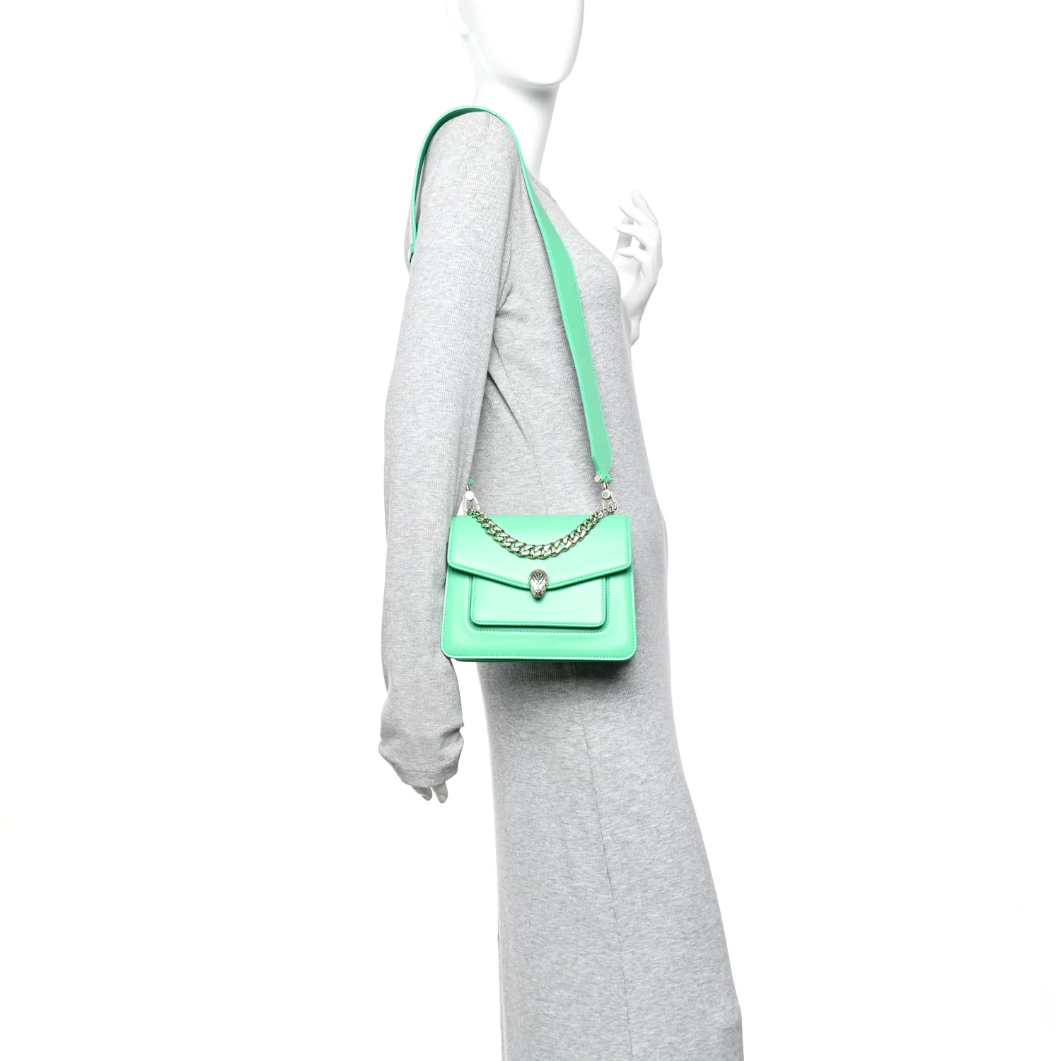 Calfskin Serpenti Forever Maxi Chain Crossbody Bag Green - Image 2