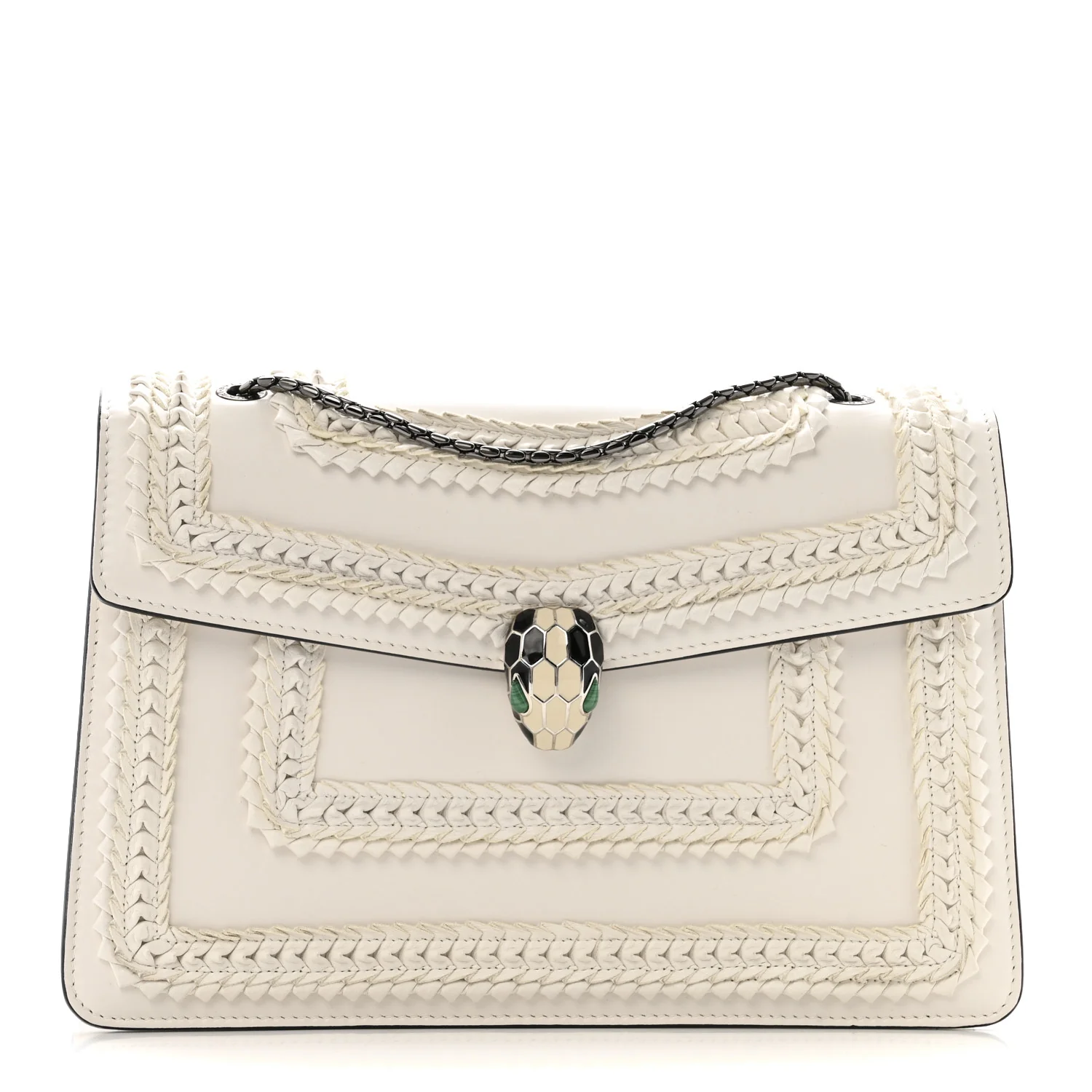Calfskin Woven Chain Serpenti Forever Crossbody Bag White