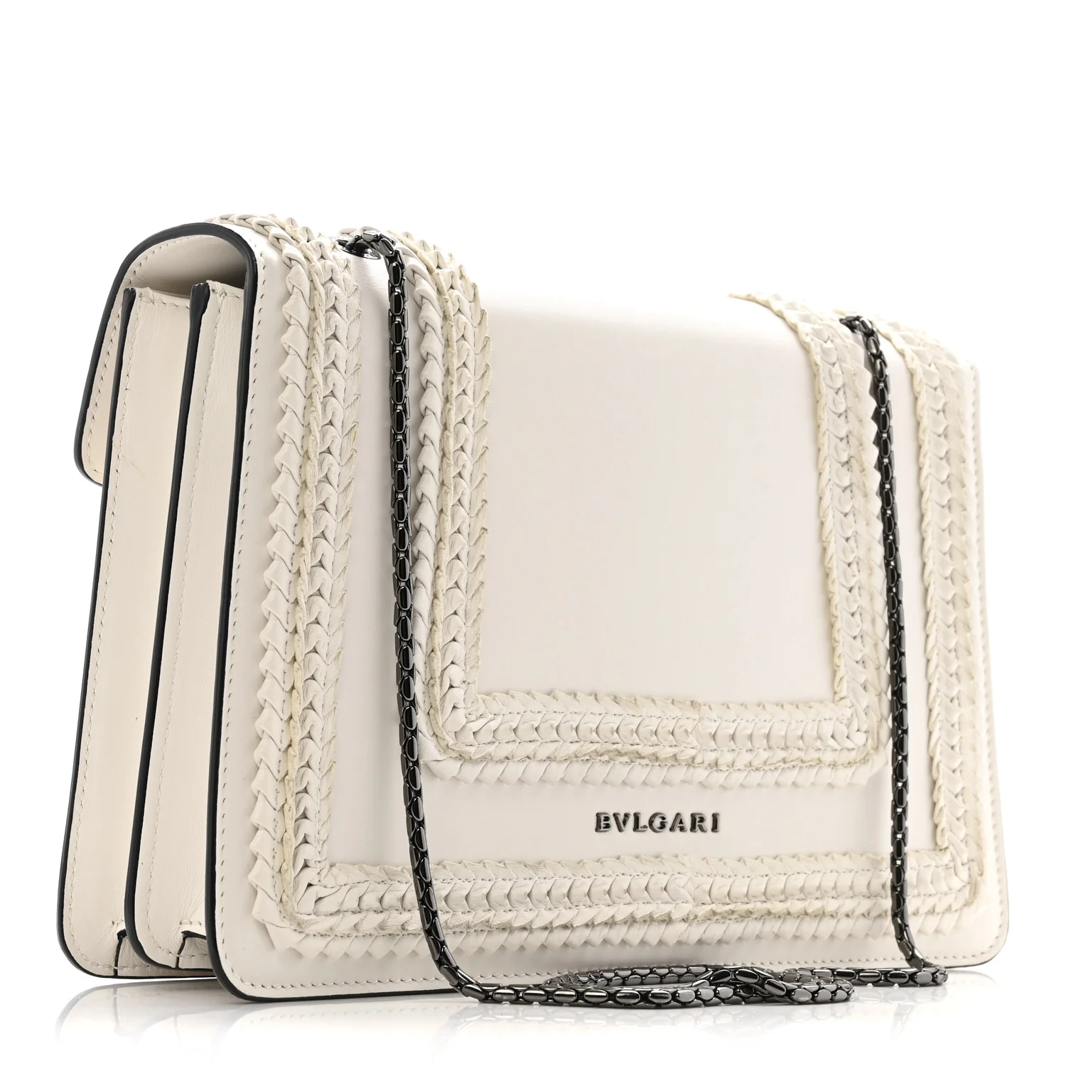 Calfskin Woven Chain Serpenti Forever Crossbody Bag White - Image 4