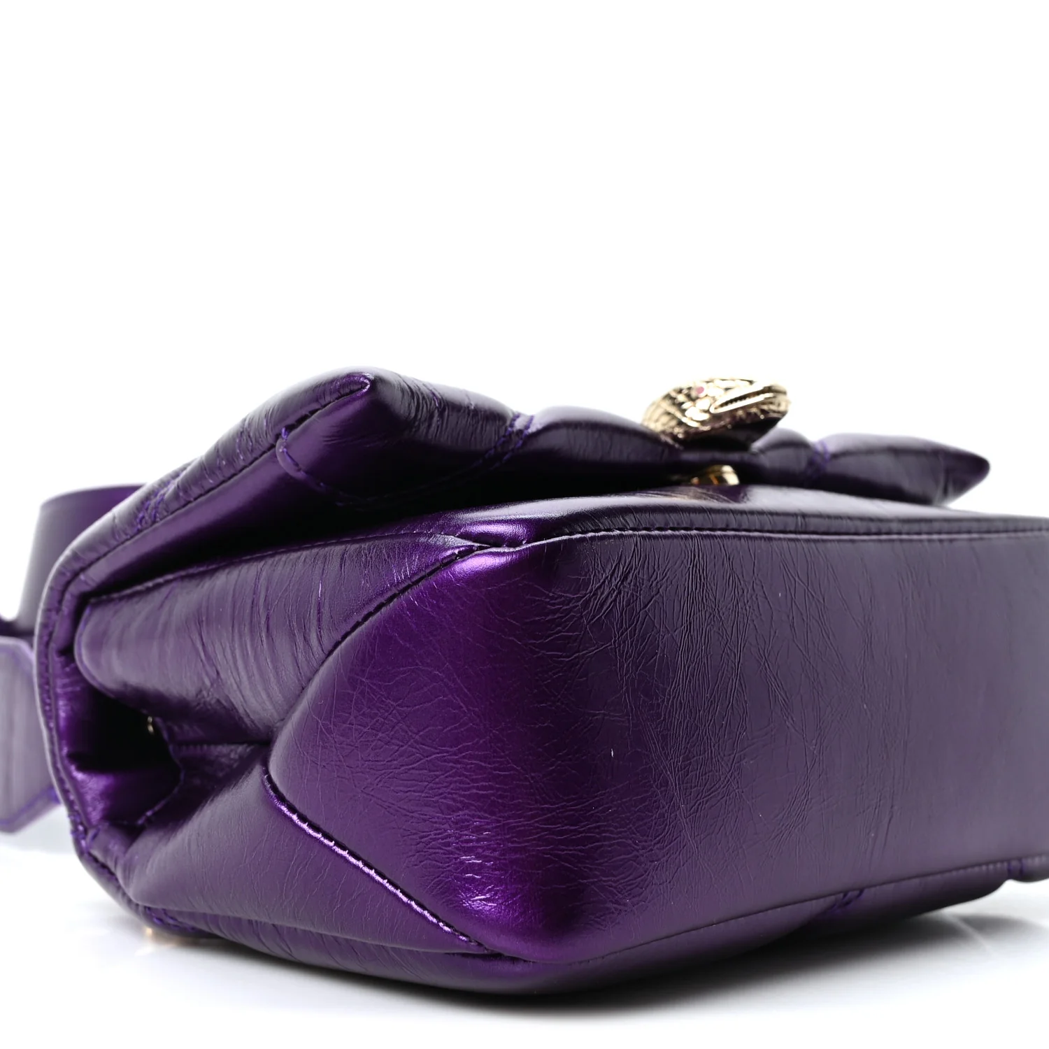 Metallic Calfskin Matelasse Mini Serpenti Cabochon Crossbody Bag Purple - Image 9