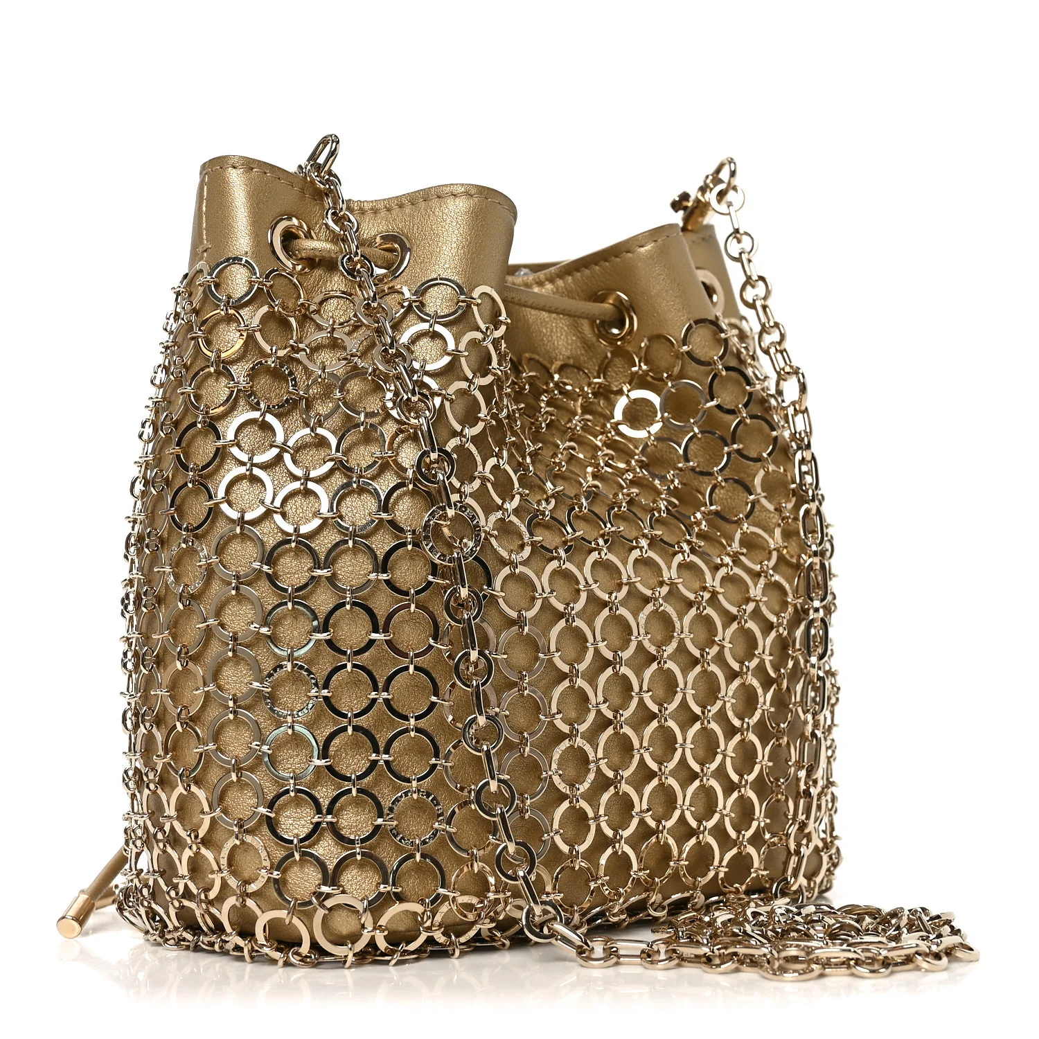 Metallic Calfskin Mesh Long Chain Bucket Bag Gold - Image 2