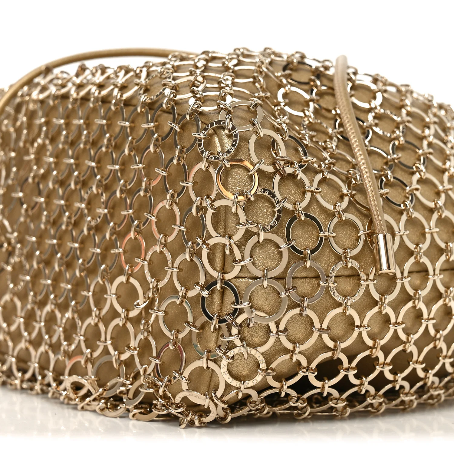 Metallic Calfskin Mesh Long Chain Bucket Bag Gold - Image 8