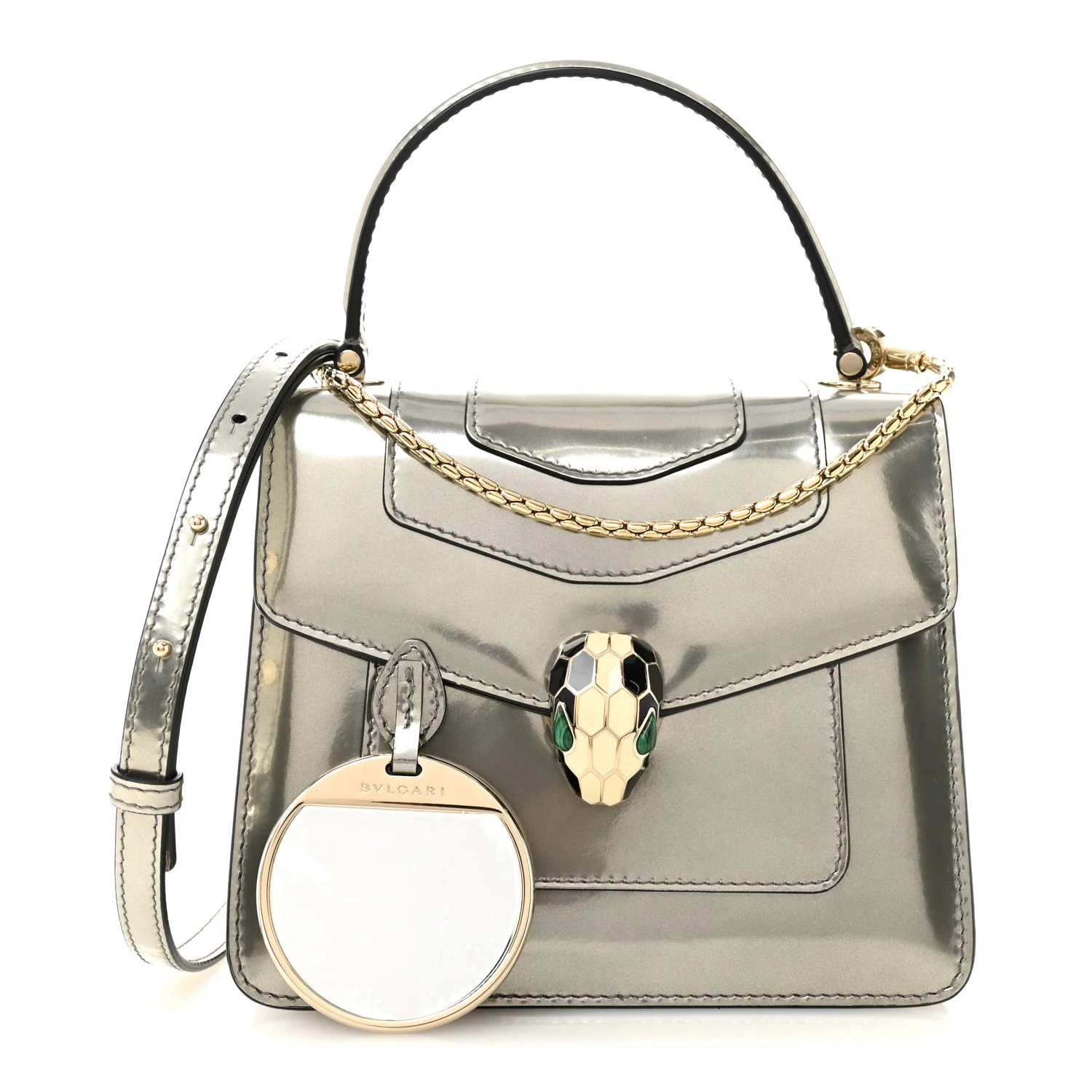 Metallic Calfskin Serpenti Forever Top Handle Silver - Image 3