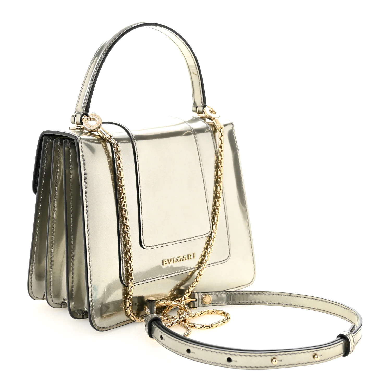 Metallic Calfskin Serpenti Forever Top Handle Silver - Image 4