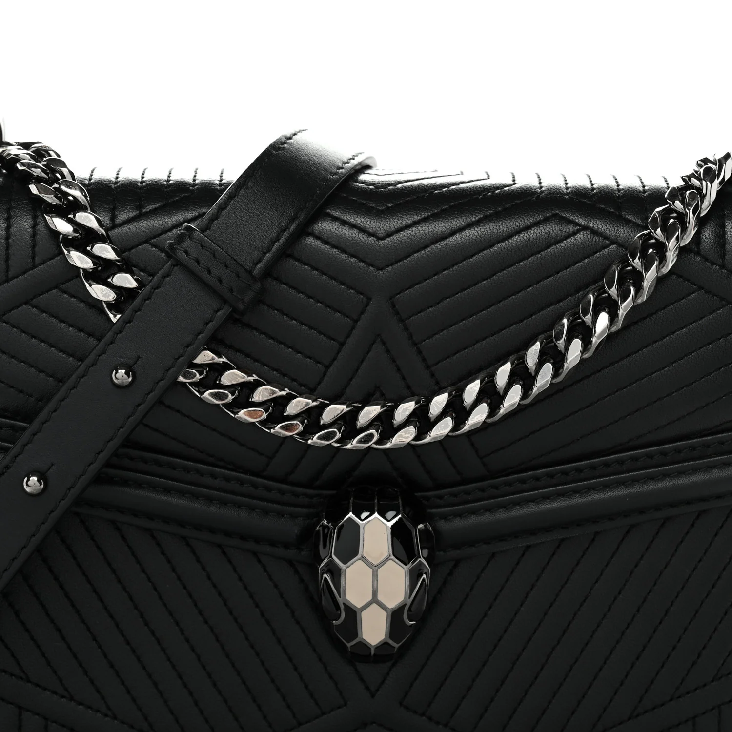 Quilted Nappa Smooth Calfskin Serpenti Forever Diamond Blast Shoulder Bag Black - Image 8