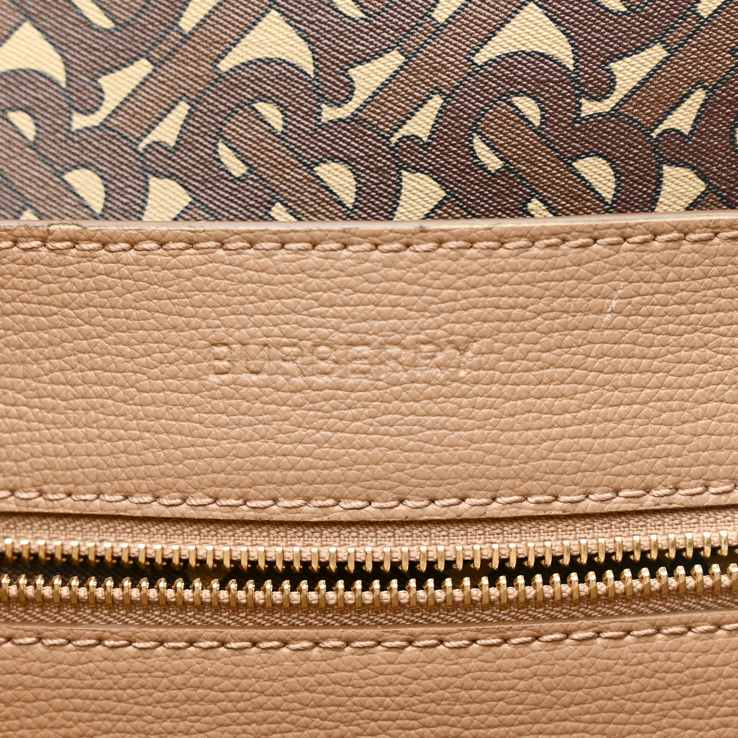Calfskin TB Motif Embossed Medium Tote Camel - Image 6