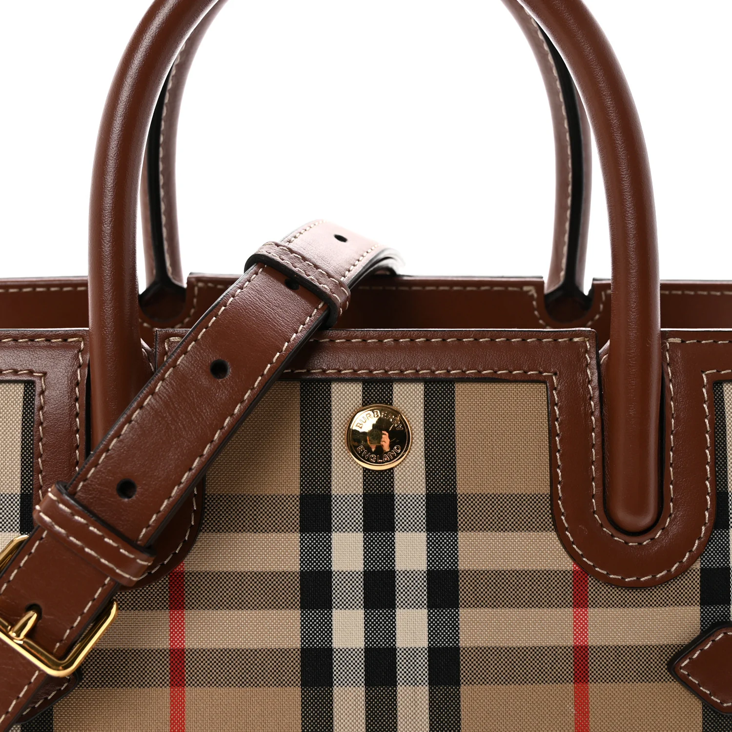 Calfskin Vintage Check Two Handle Title Bag Archive Beige - Image 7