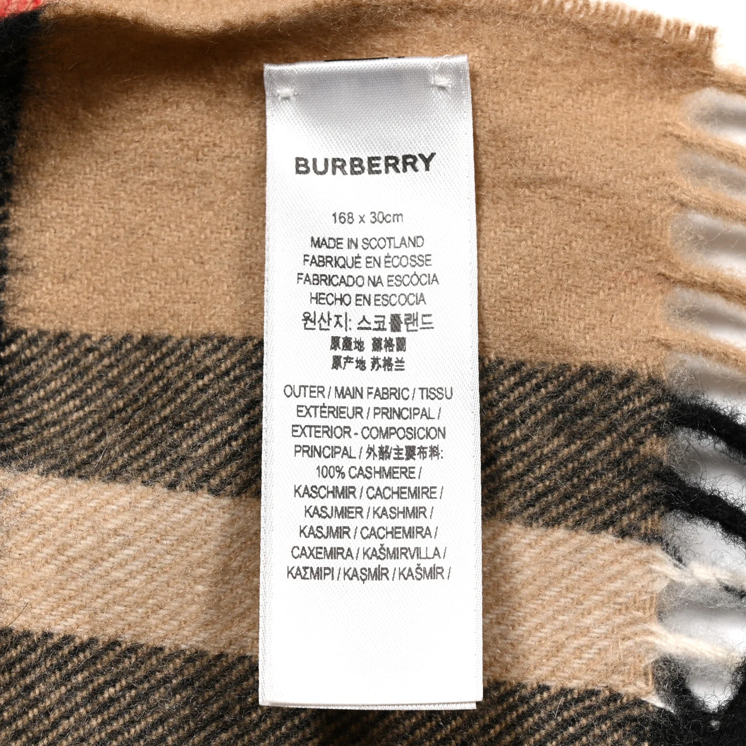 Cashmere Giant Check Fringe Scarf Archive Beige - Image 4