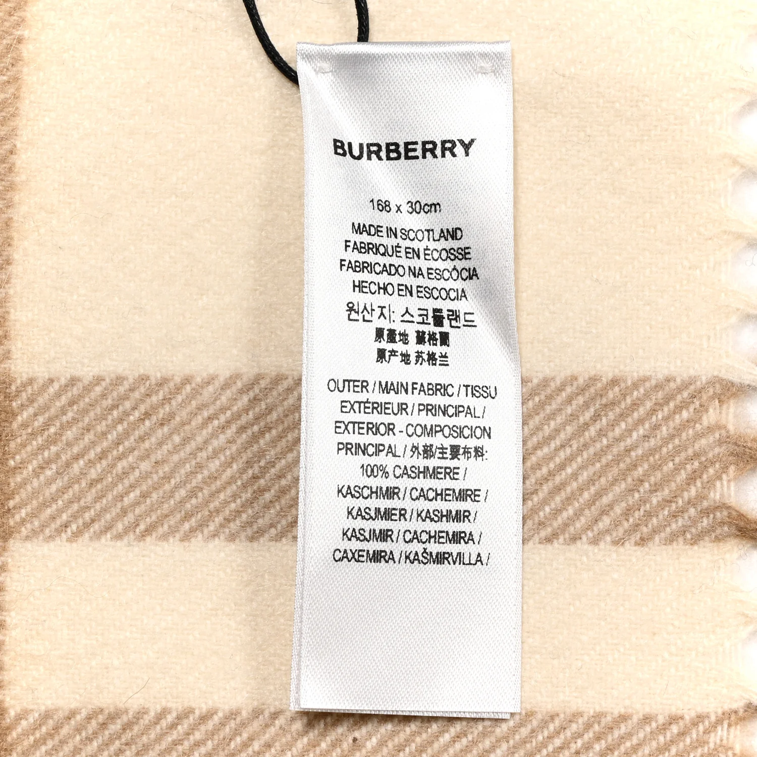 Cashmere Giant Check Fringe Scarf White Alabaster - Image 4
