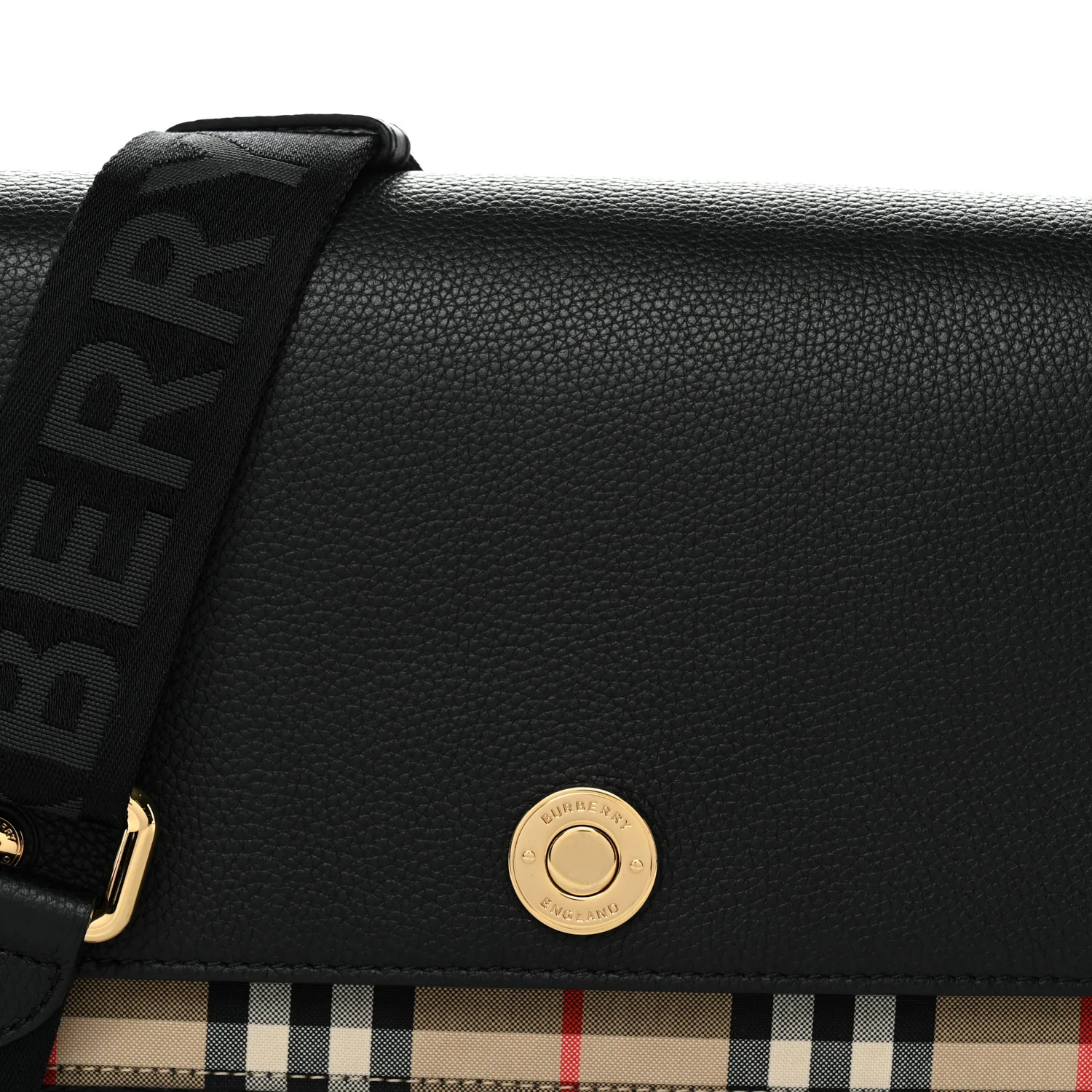 Coated Canvas Calfskin Vintage Check Medium Note Crossbody Bag Black - Image 8