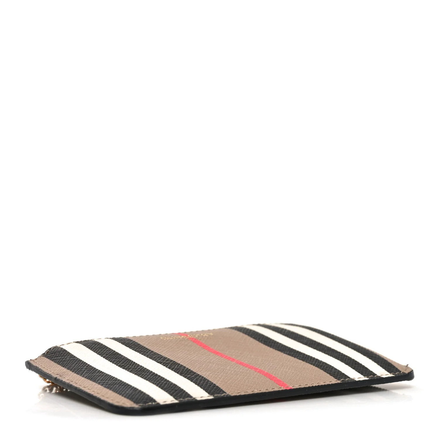 E-Canvas Calfskin Icon Stripe Zip Coin Case Archive Beige - Image 4