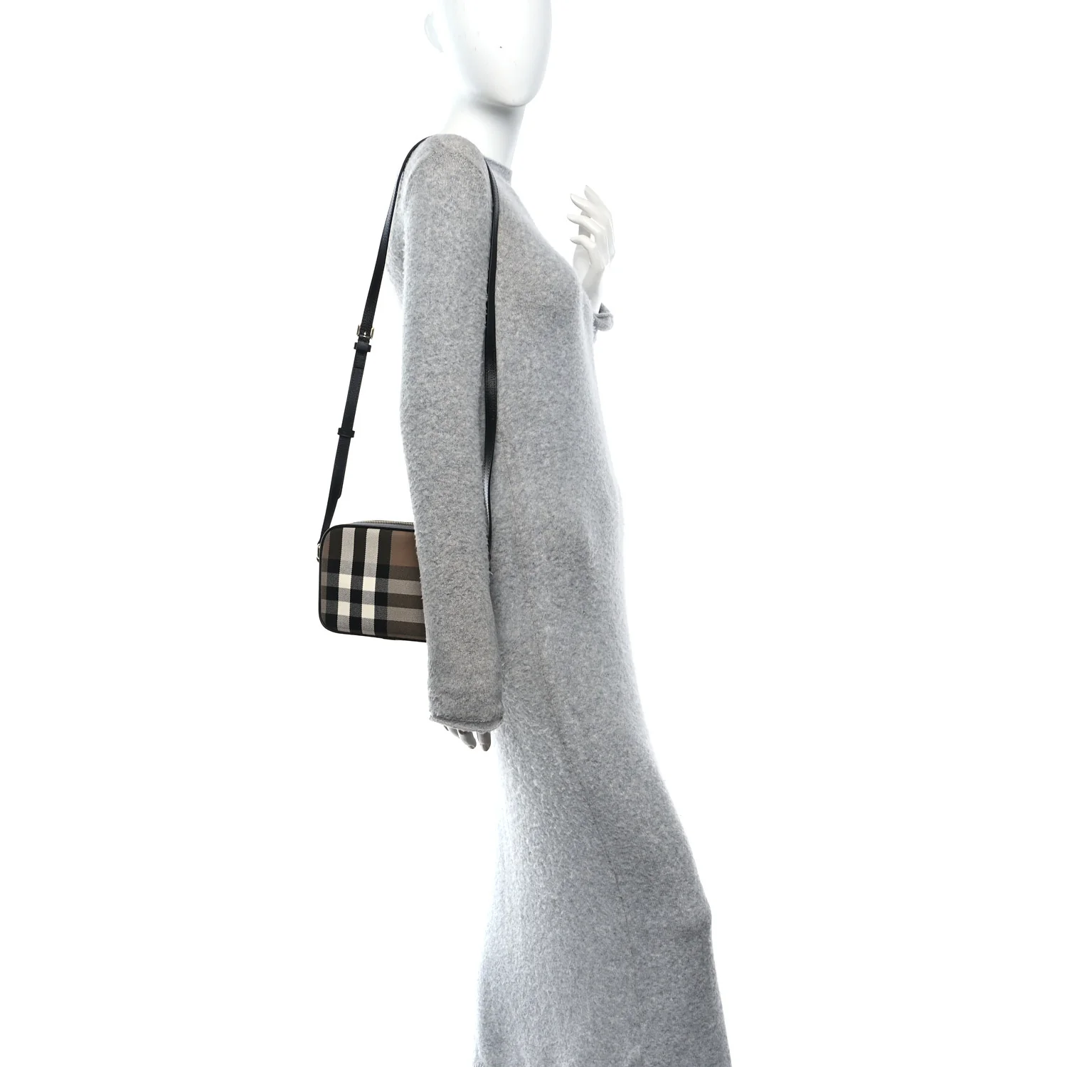 Giant Check Calfskin Small Camera Bag Black - Image 2