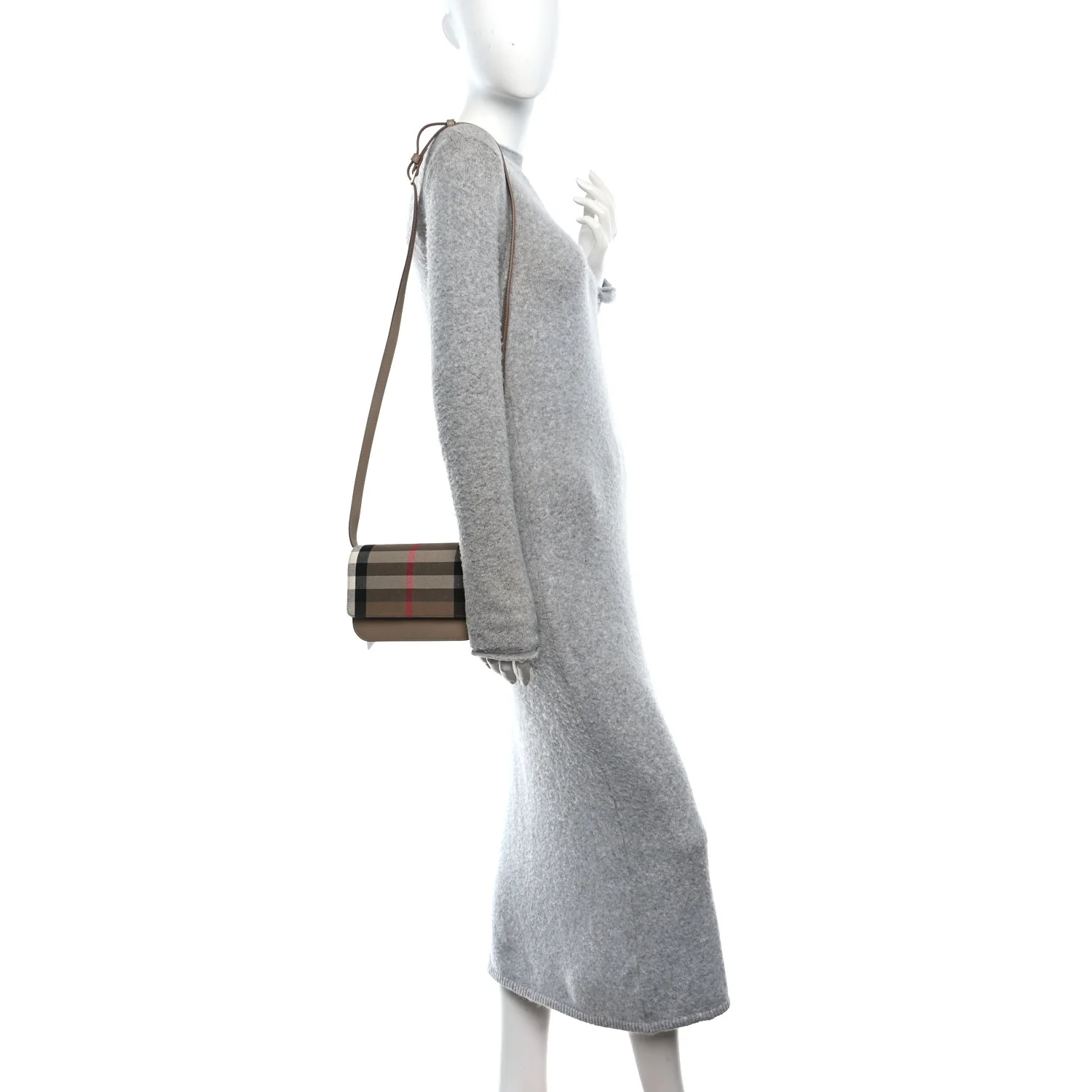 Grained Calfskin House Check Small Madison Shoulder Bag Chestnut Beige - Image 2