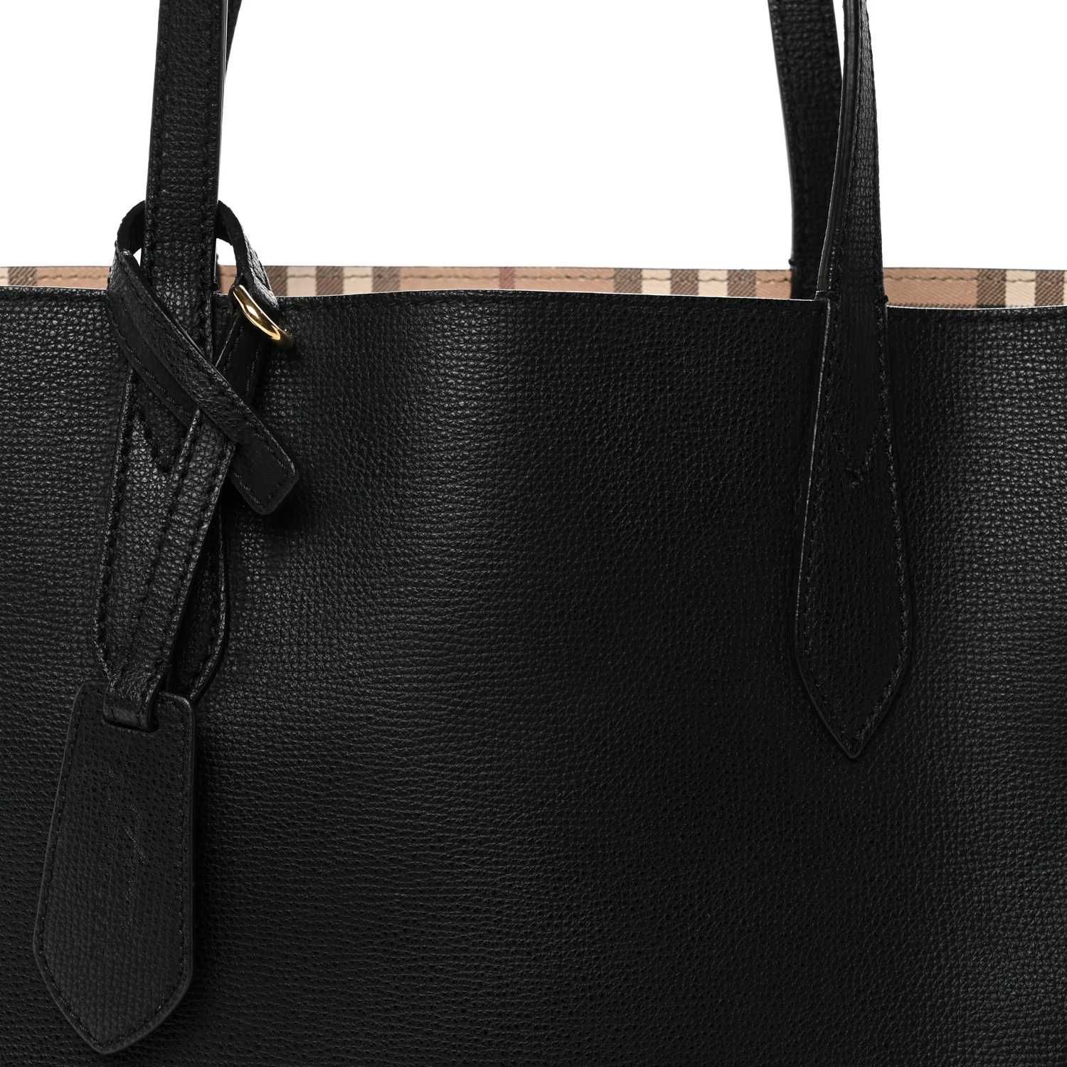 Grainy Calfskin Haymarket Check Small Reversible Tote Black - Image 7