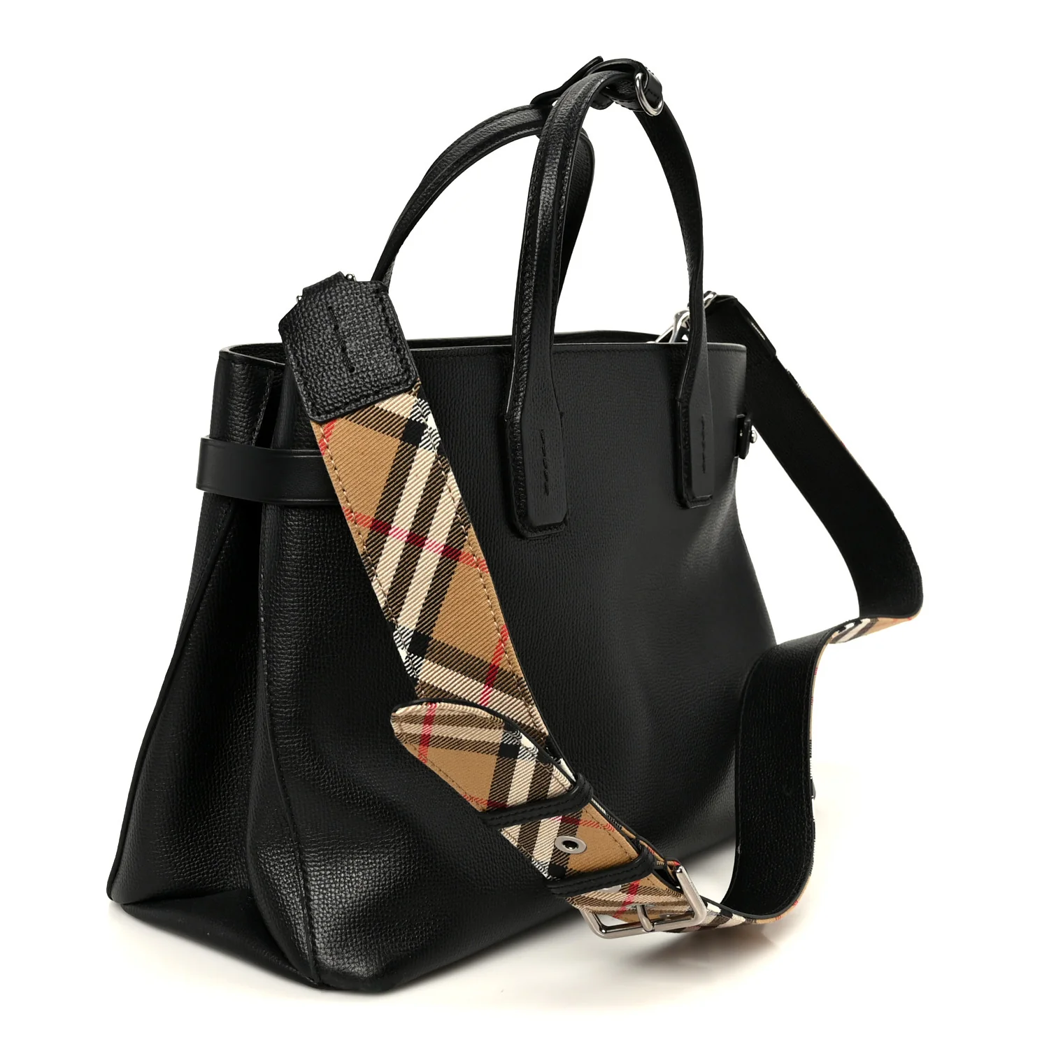 Grainy Calfskin House Check Medium Banner Tote Black - Image 2