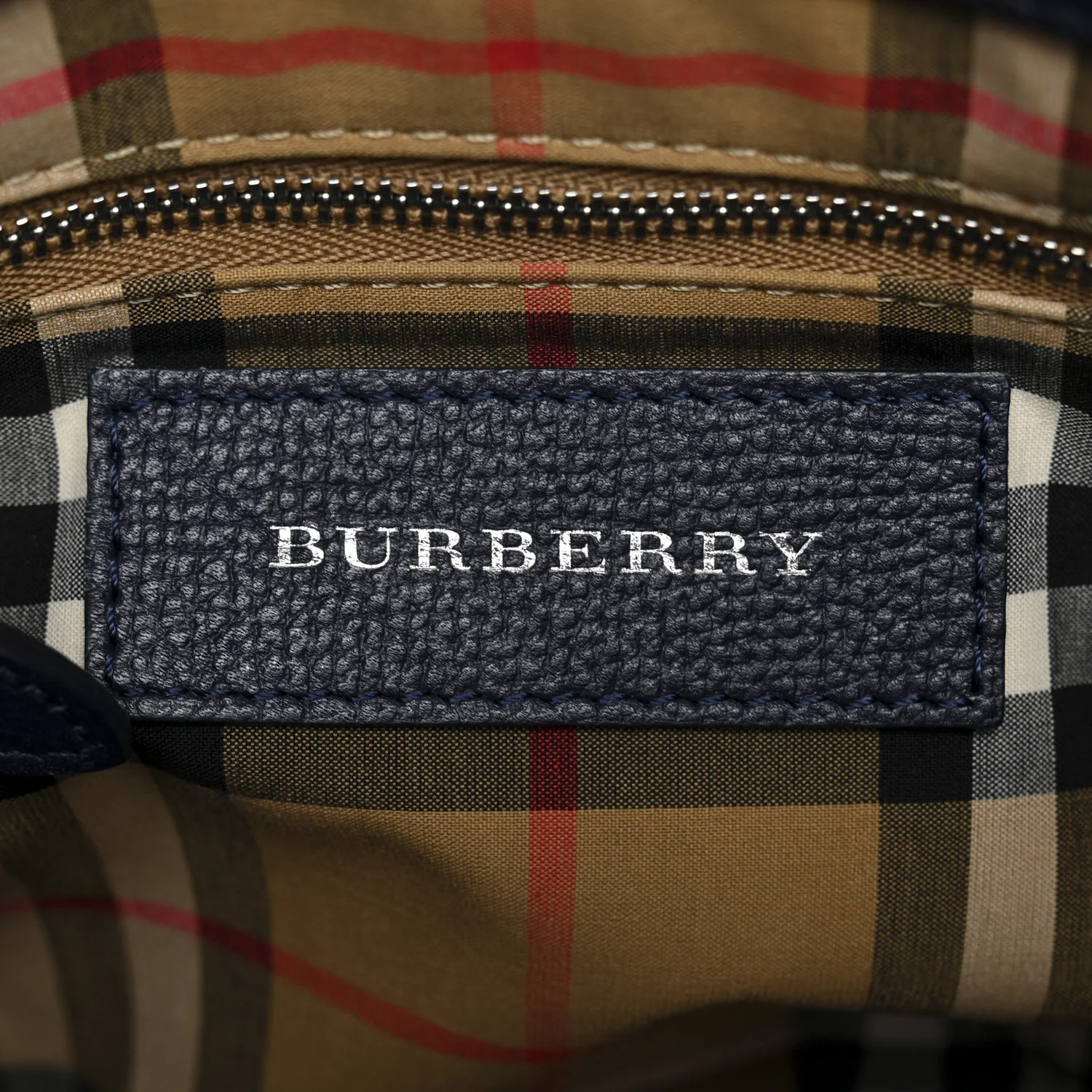 Grainy Calfskin House Check Small Banner Tote Ink Blue - Image 6
