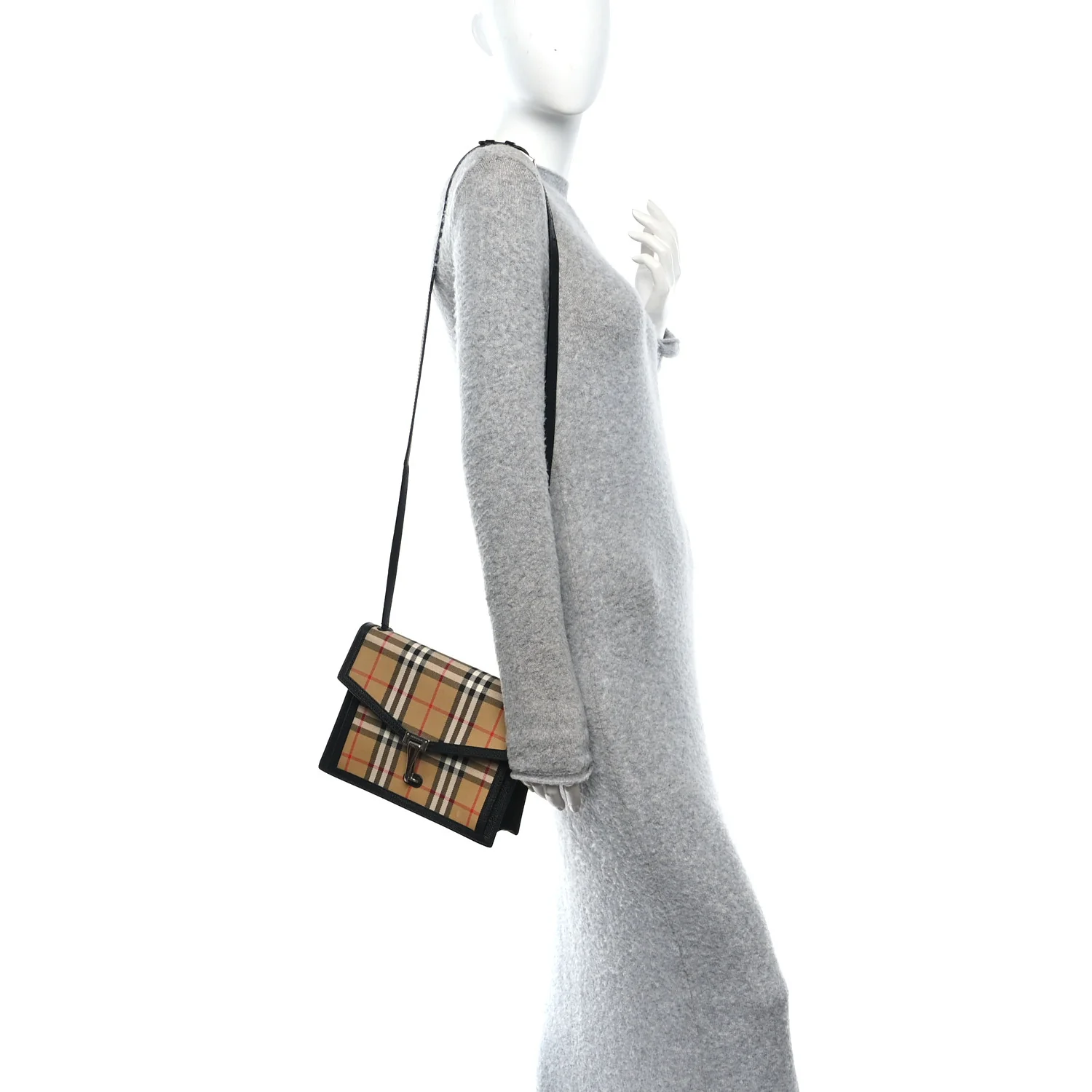 Grainy Calfskin Vintage Check Small Macken Crossbody Bag Black - Image 2