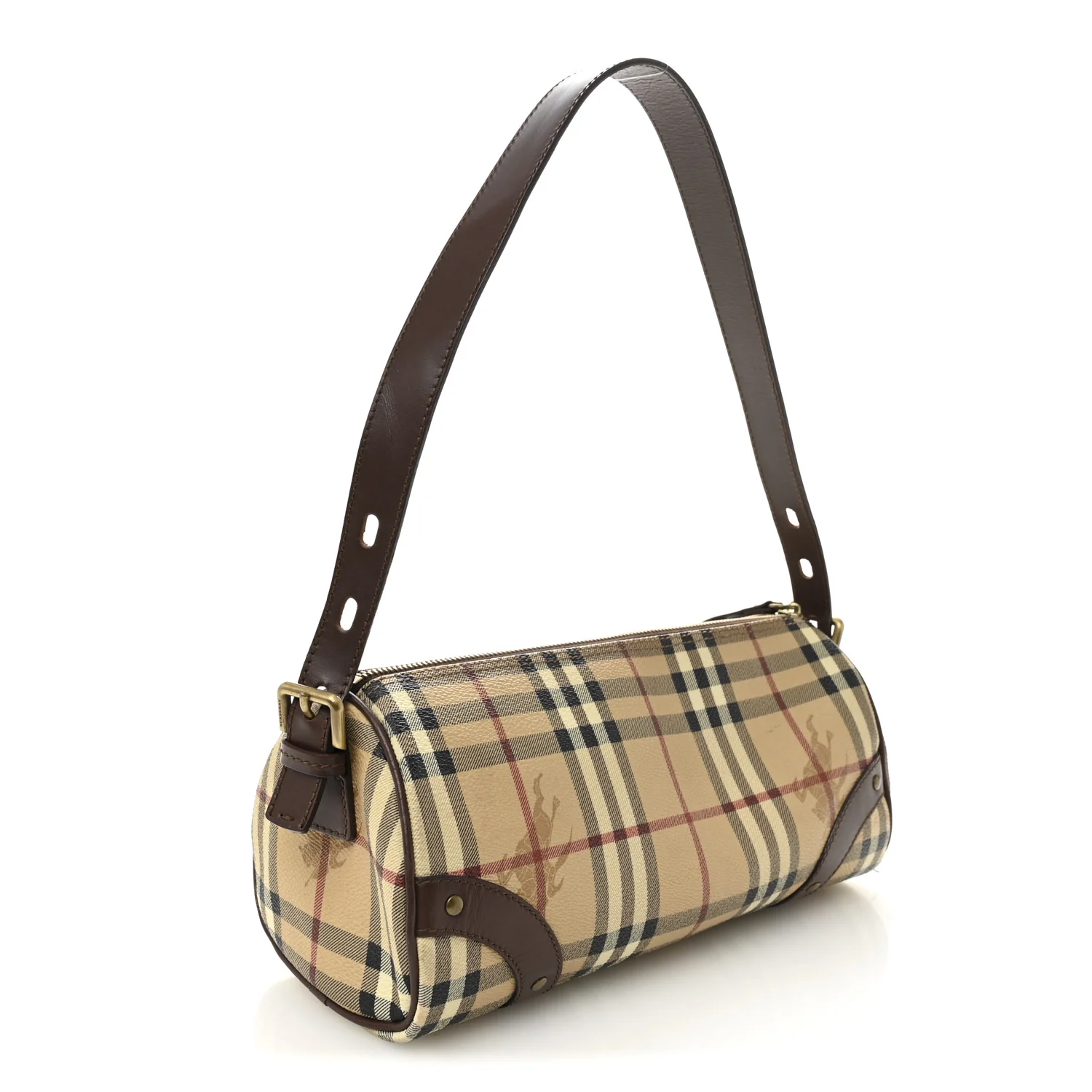 Haymarket Check Studded Barrel Bag Chocolate - Image 3