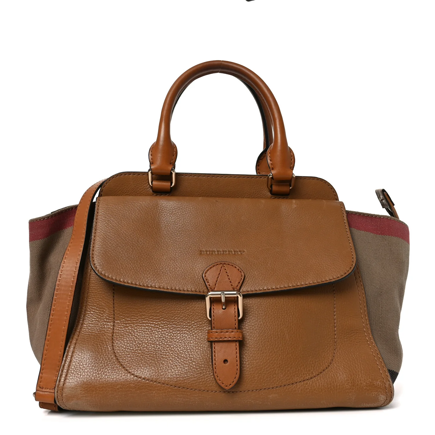 Mega Check Grained Calfskin Medium Harcourt Satchel Saddle Brown - Image 2