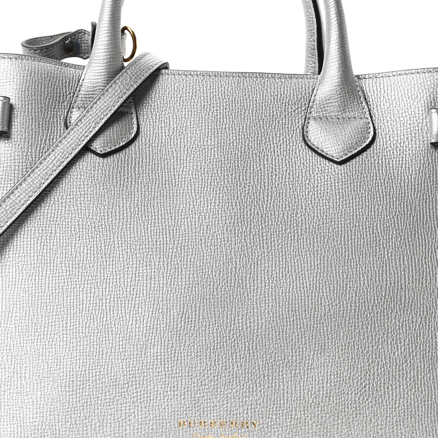 Metallic Grainy Calfskin House Check Medium Banner Tote Silver - Image 12