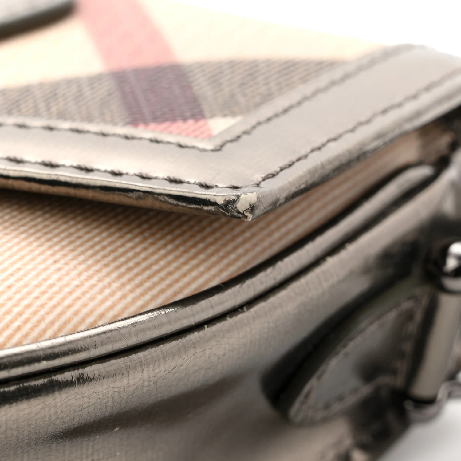 Patent Nova Check Mini Crossbody Bag Pewter - Image 13