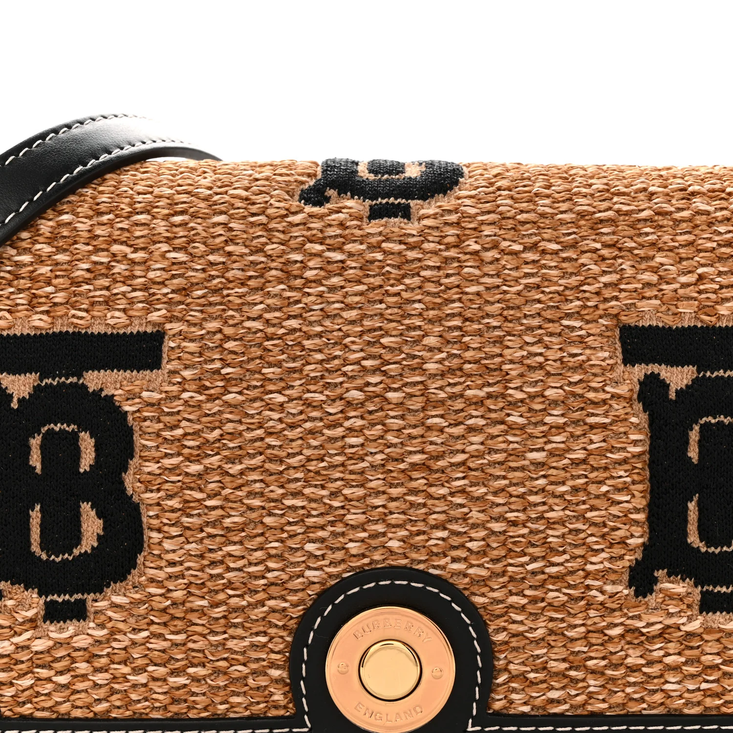 Raffia Calfskin TB Small Note Crossbody Bag Natural Black - Image 8