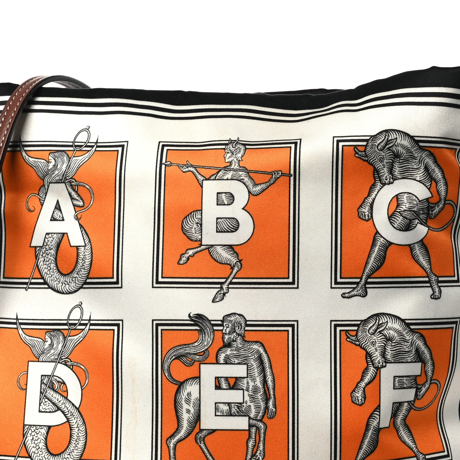 Satin Mythical Alphabet Drawstring Pouch Orange Black White - Image 13
