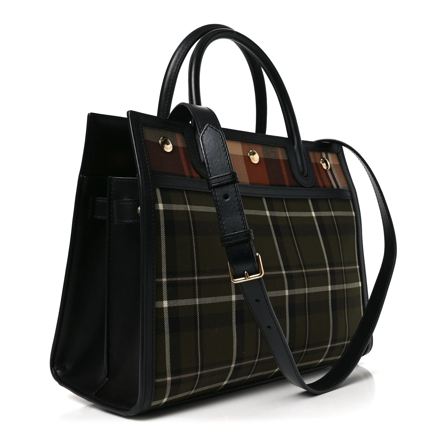 Wool Tartan Two Handle Title Bag Dark Green - Image 3