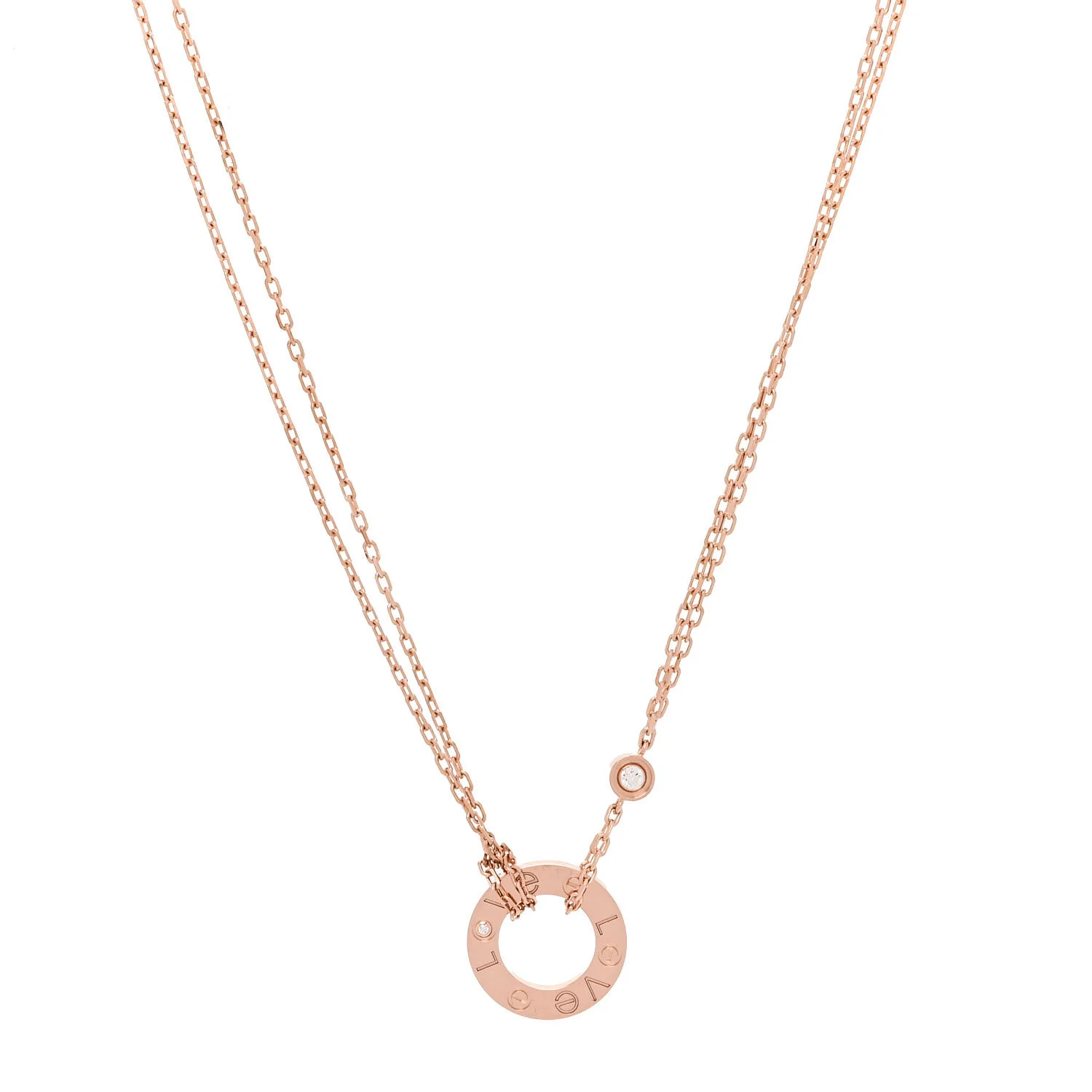 18K Pink Gold 2 Diamond LOVE Necklace