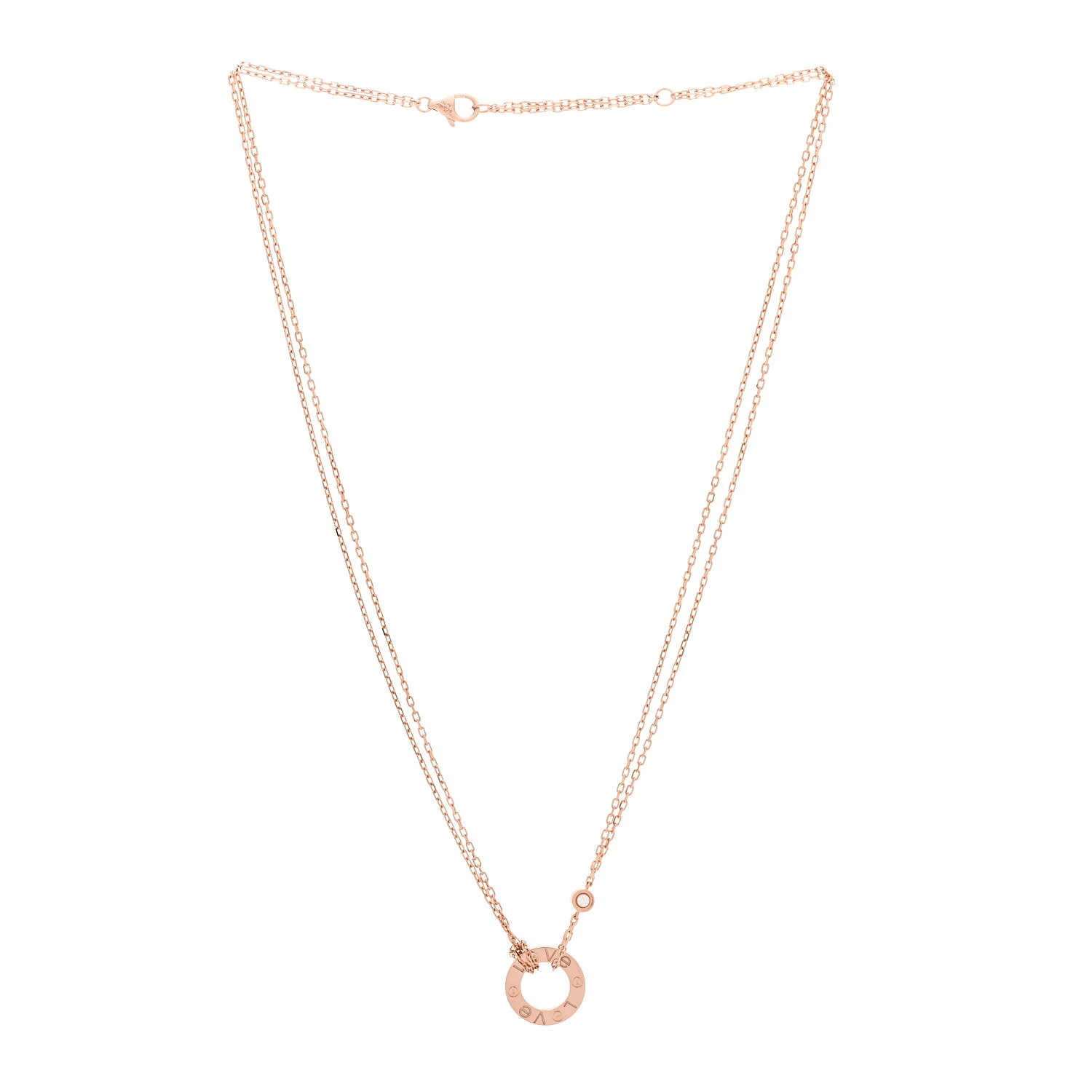 18K Pink Gold 2 Diamond LOVE Necklace - Image 3