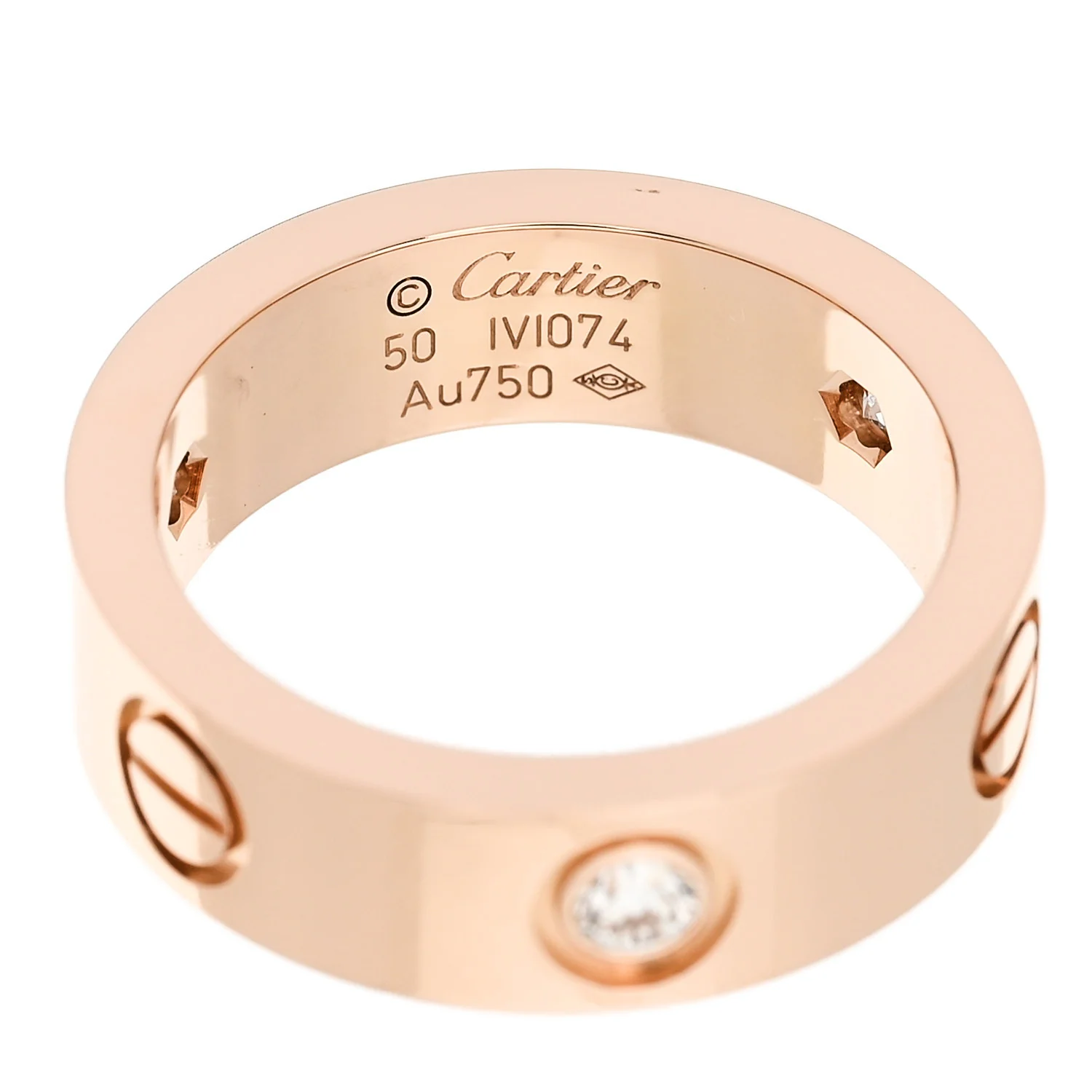 18K Pink Gold 3 Diamond 5.5mm LOVE Ring 50 5.25 - Image 4