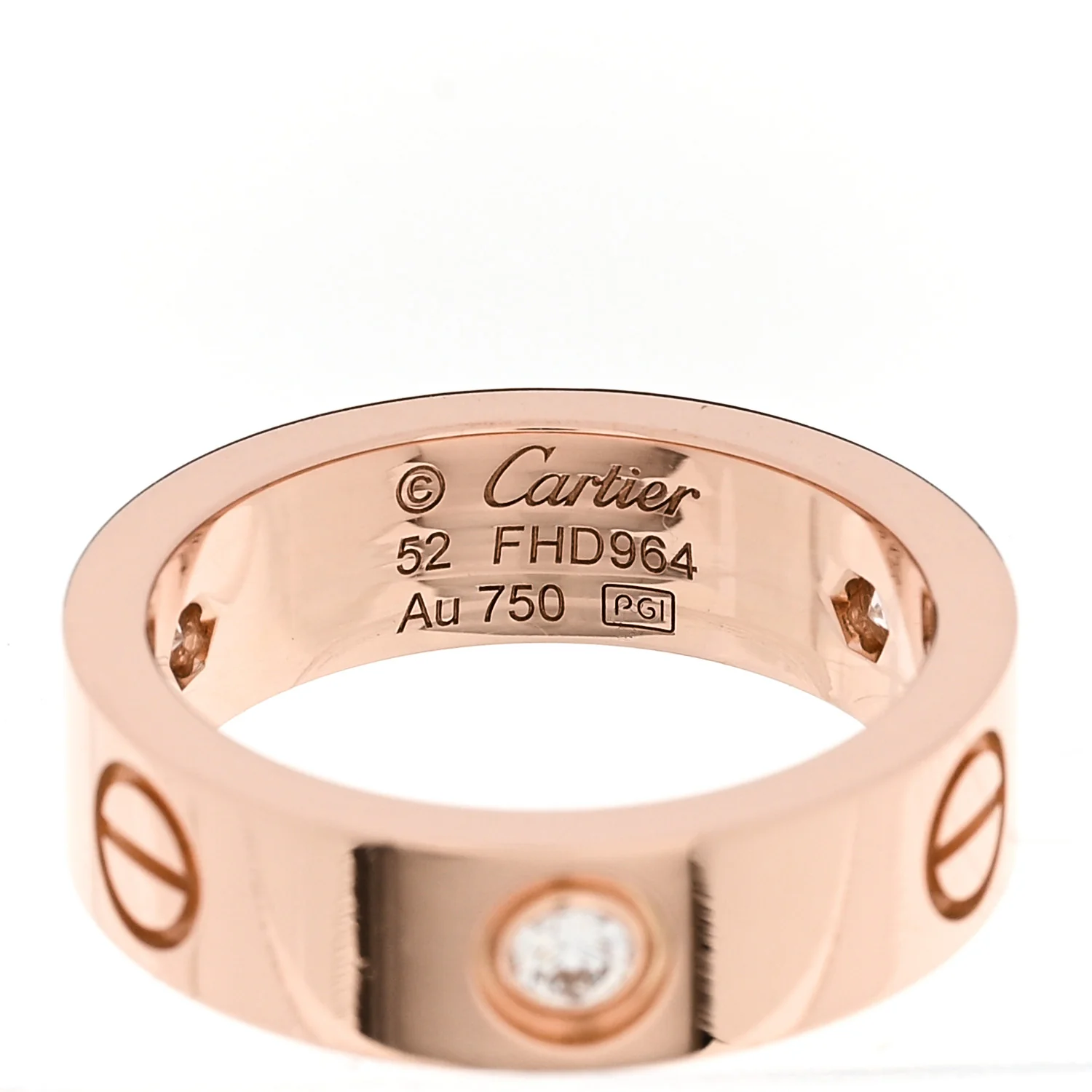 18K Pink Gold 3 Diamond 5.5mm LOVE Ring 52 6 - Image 4