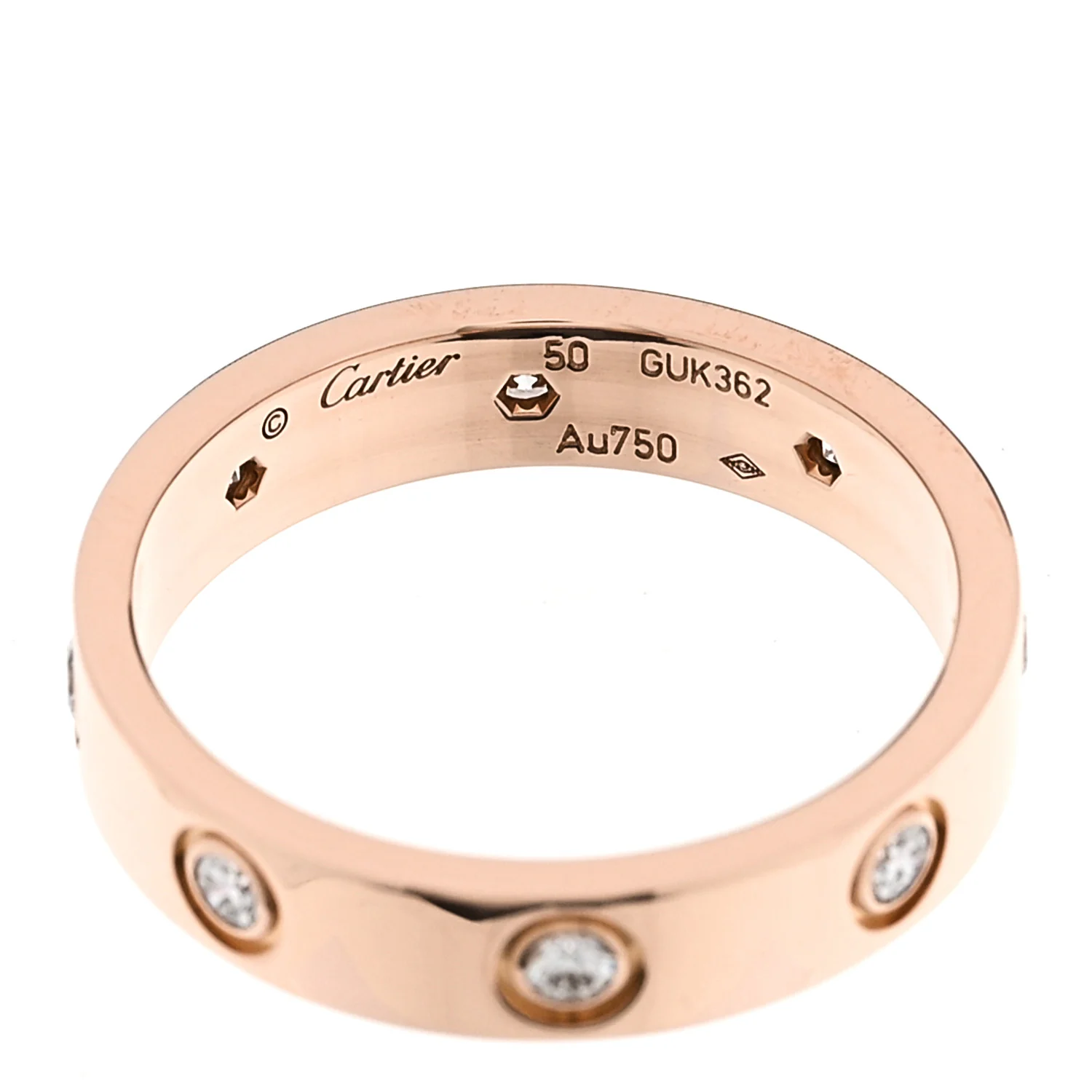 18K Pink Gold 8 Diamond 4mm LOVE Wedding Band Ring 50 5.25 - Image 4
