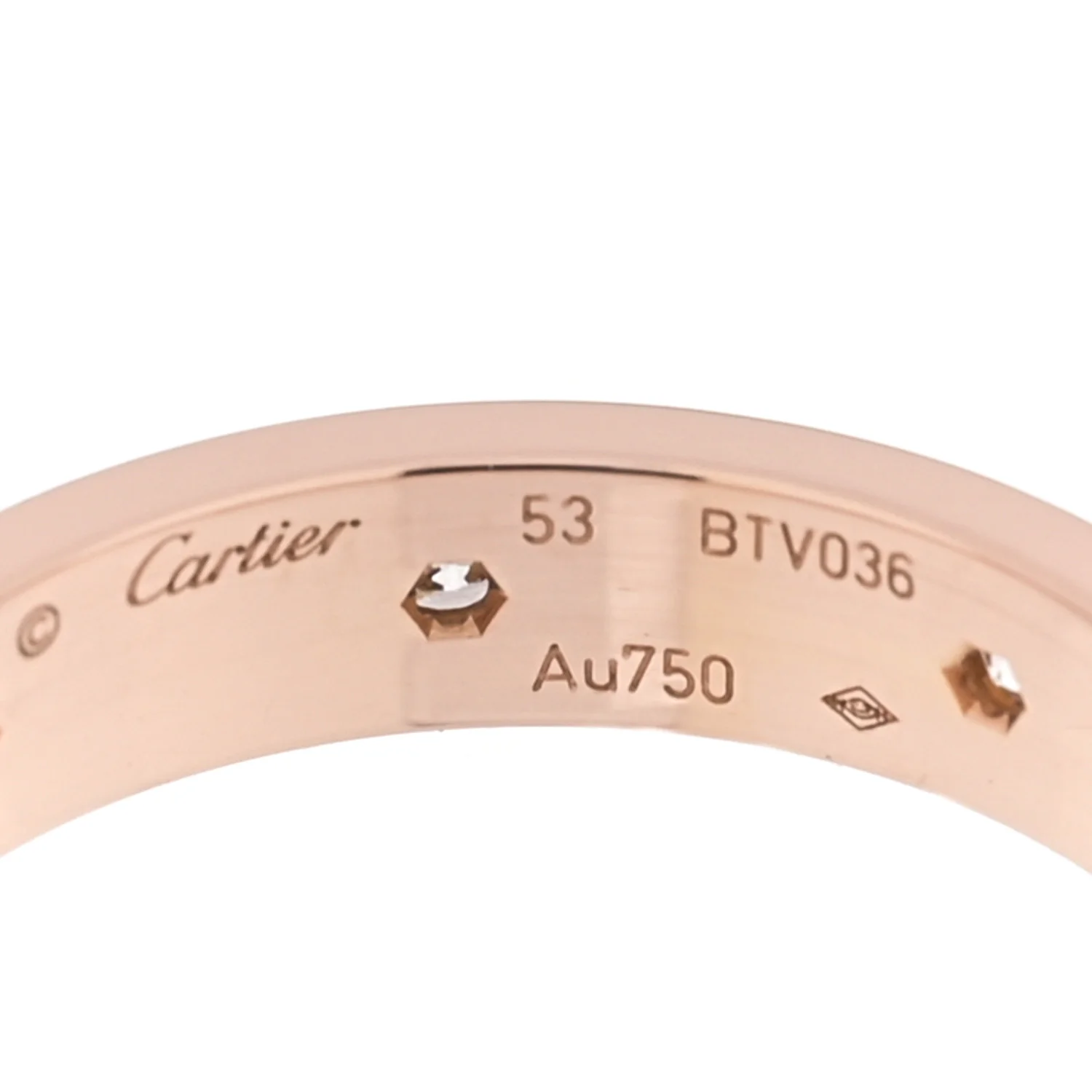 18K Pink Gold 8 Diamond 4mm LOVE Wedding Band Ring 53 6.5 - Image 4