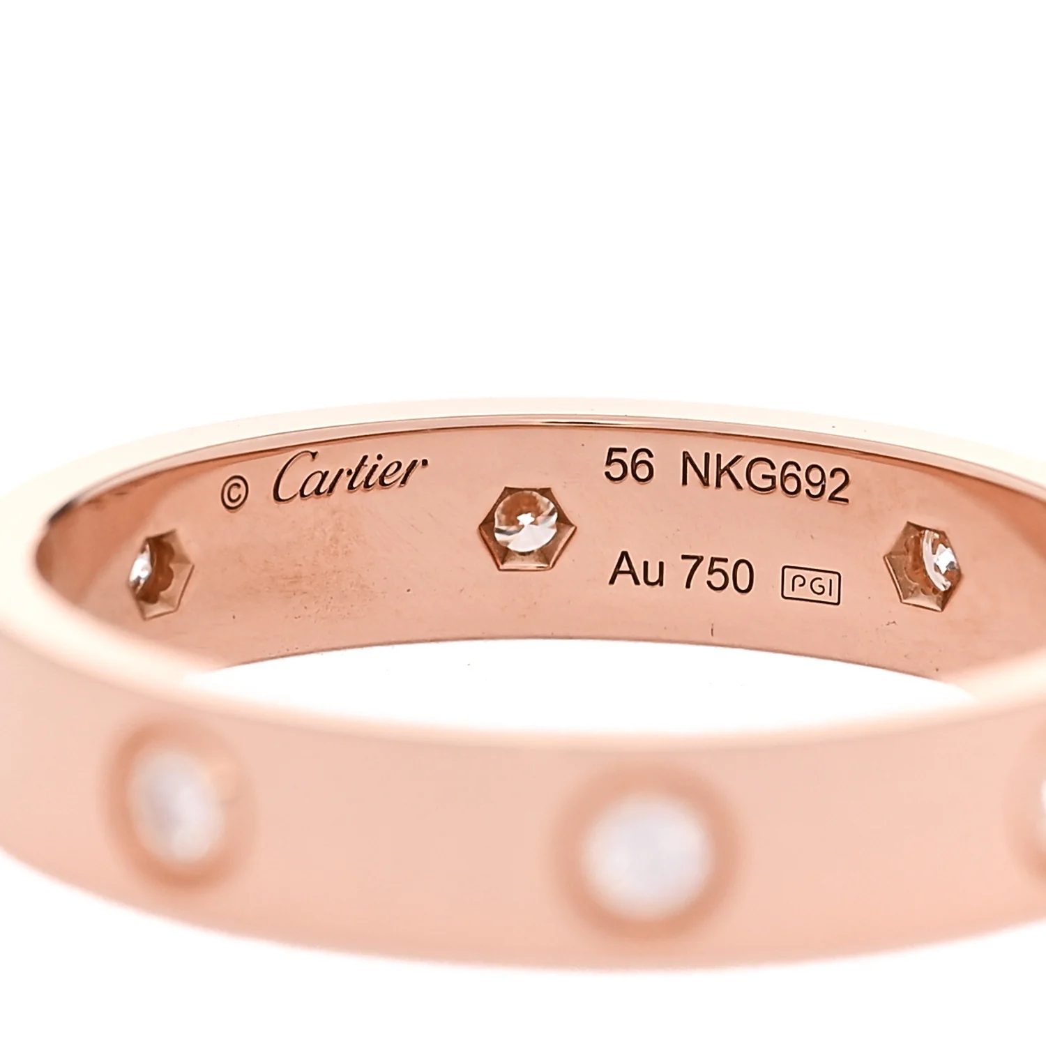 18K Pink Gold 8 Diamond 4mm LOVE Wedding Band Ring 56 7.5 - Image 4